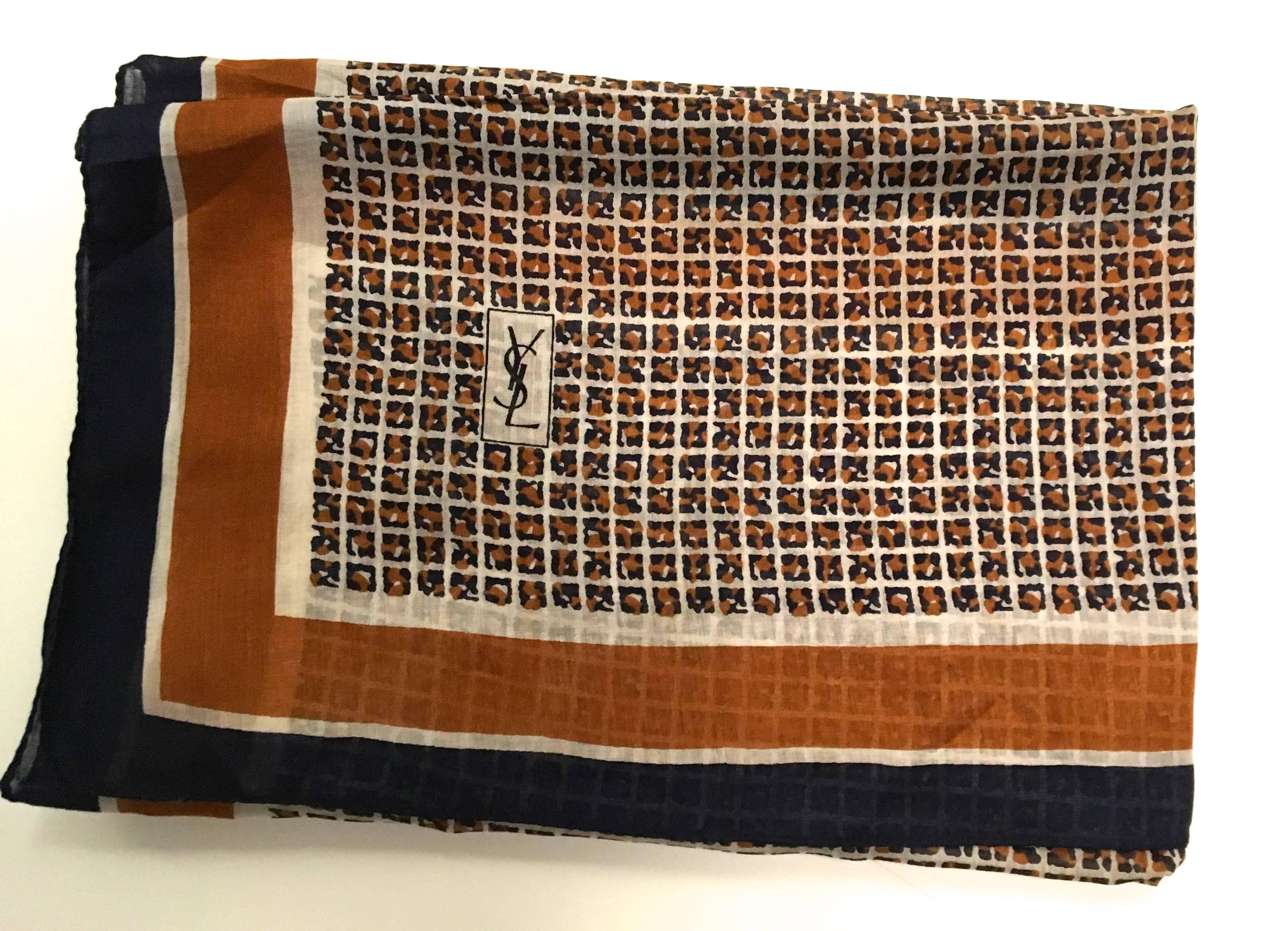 Women's or Men's Yves Saint Laurent Scarf (YSL) - 1980’s - 100% Cotton For Sale