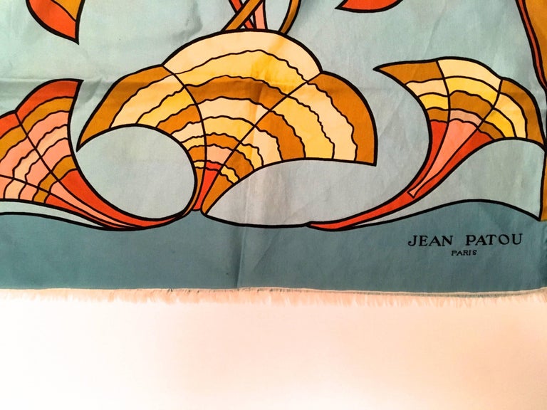 Foulard Carré Vintage Jean Patou - Soie 100%, Multicolore, Motif Géométrique, Fait Main, Bon état