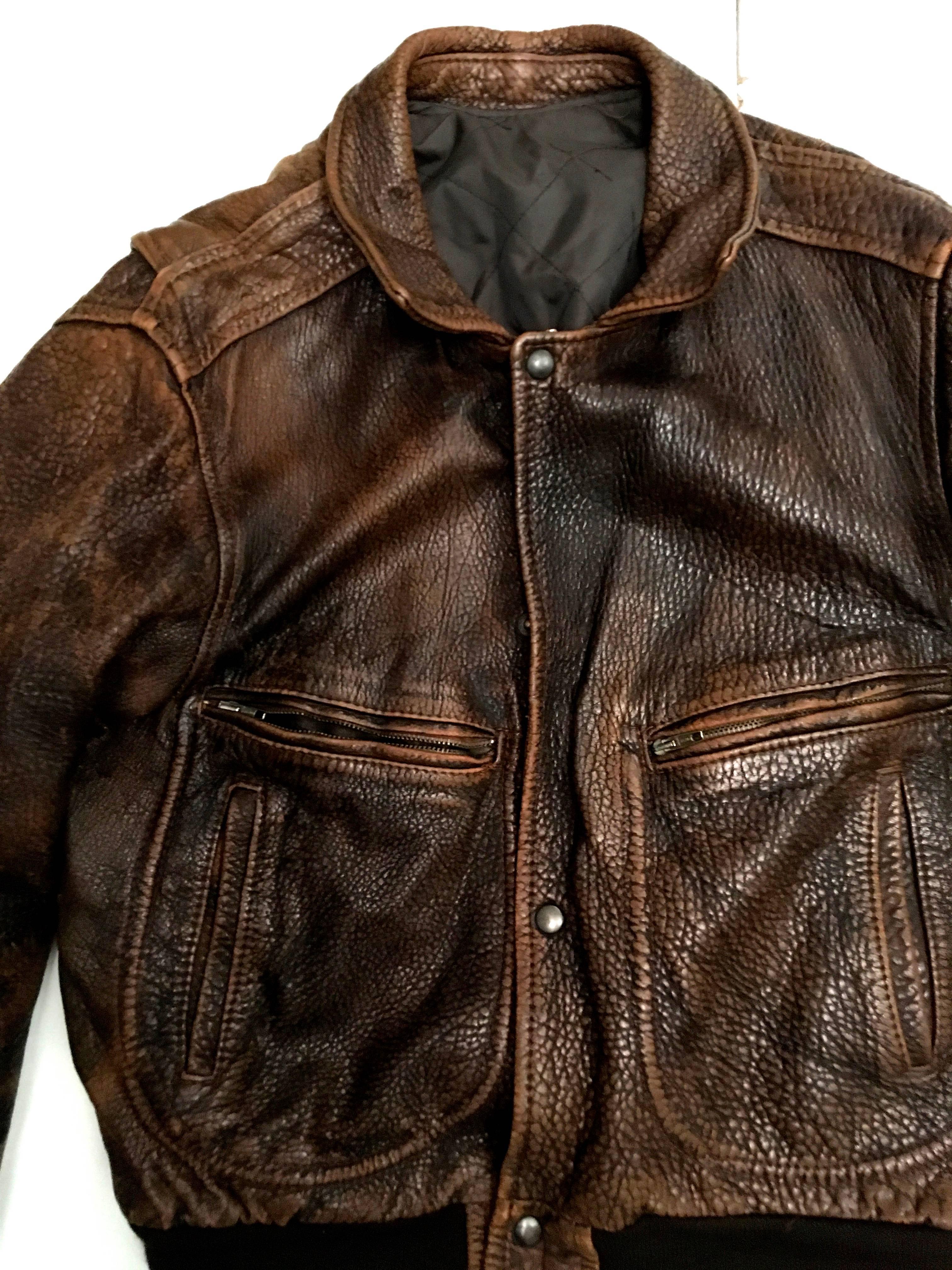 Black Men's Vintage Leather Indiana Jones Bomber Jacket, 1980s For Sale