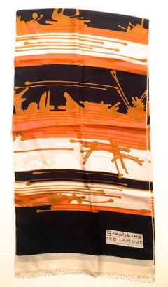 Vintage Ted Lapidus Scarf - 100% Silk - 1970's - "Graphisme"