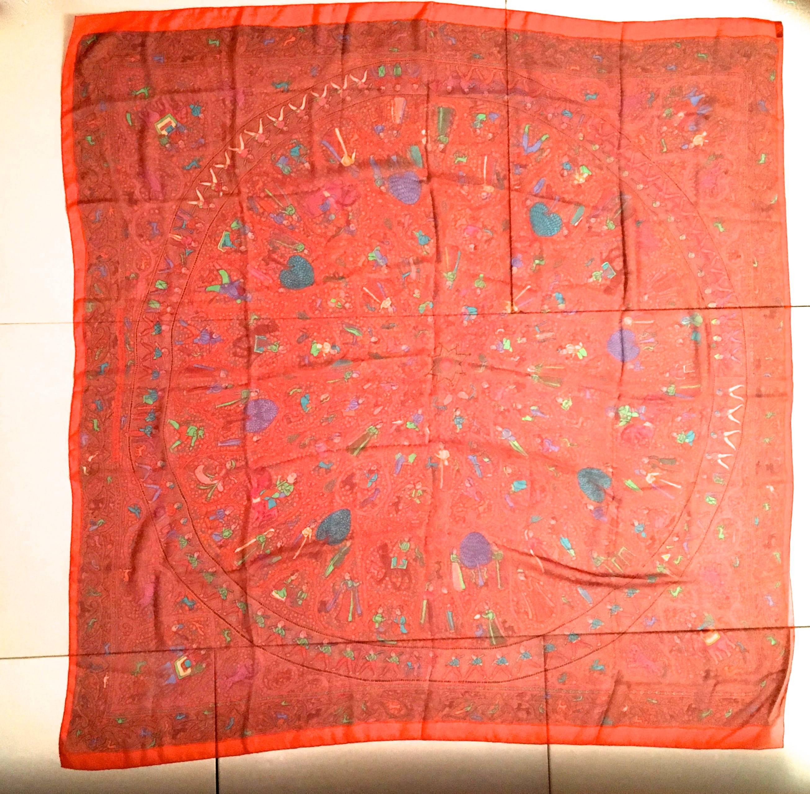 Red Rare Hermes Scarf - XL Size - 100% Silk Musselin 