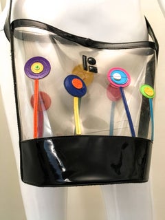 Lisa Perry Bucket Bag -  Flower Motif - Clear Plastic and Patent Leather