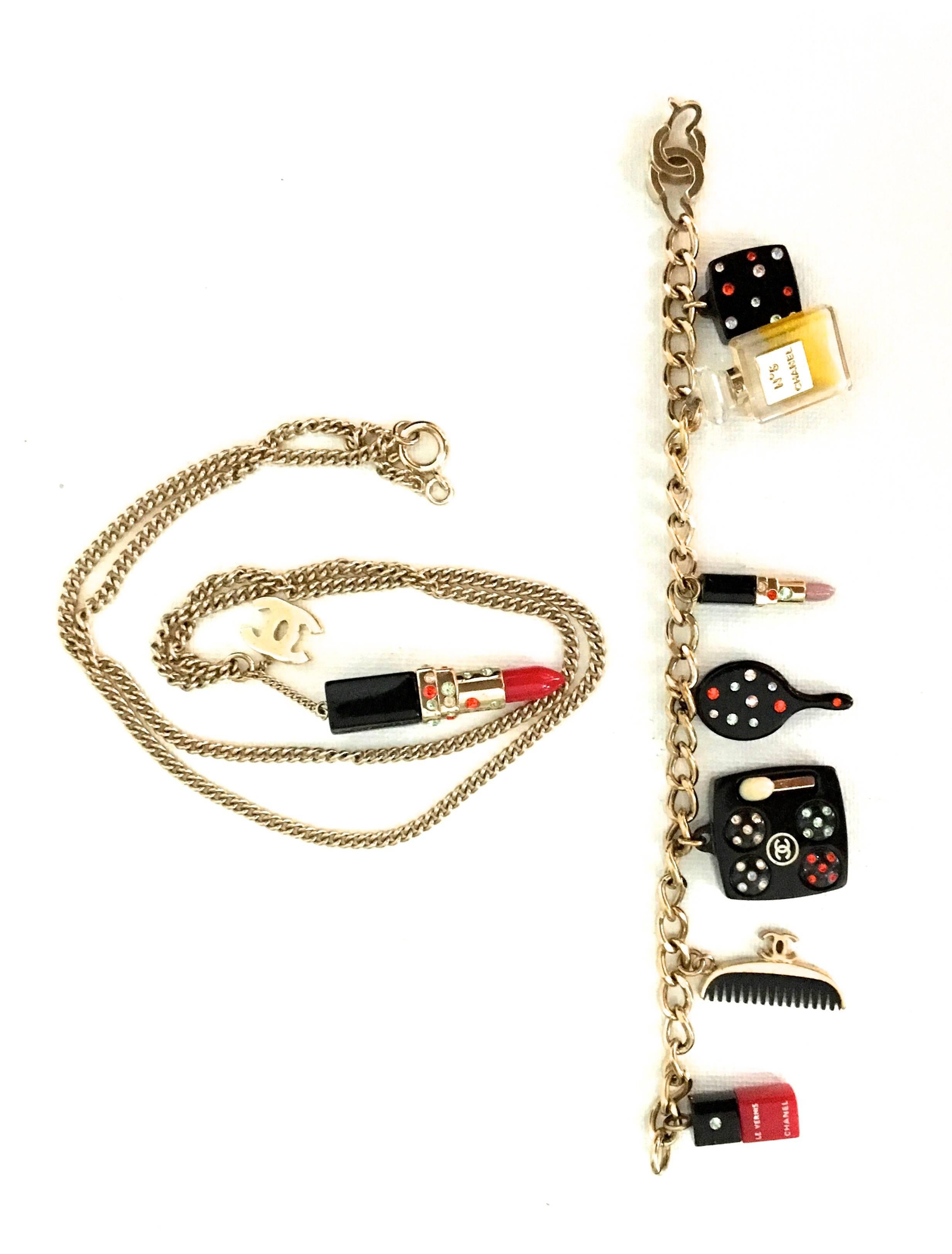 Women's or Men's Chanel Lipstick Necklace/ Matching Bracelet w/ Comb , mirror lipstick Nail polish For Sale