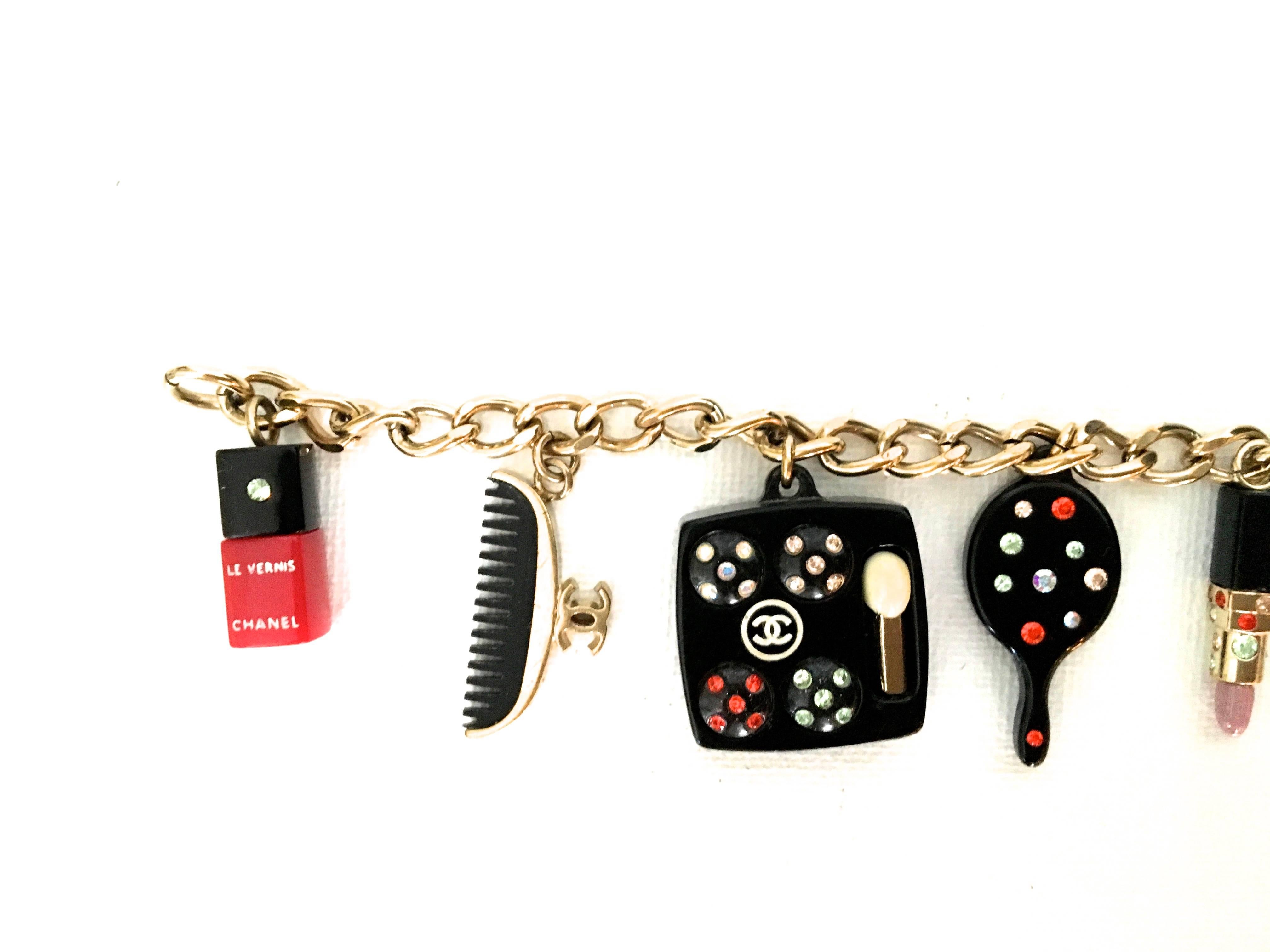 Chanel Lipstick Necklace/ Matching Bracelet w/ Comb , mirror lipstick Nail polish In Excellent Condition For Sale In Boca Raton, FL