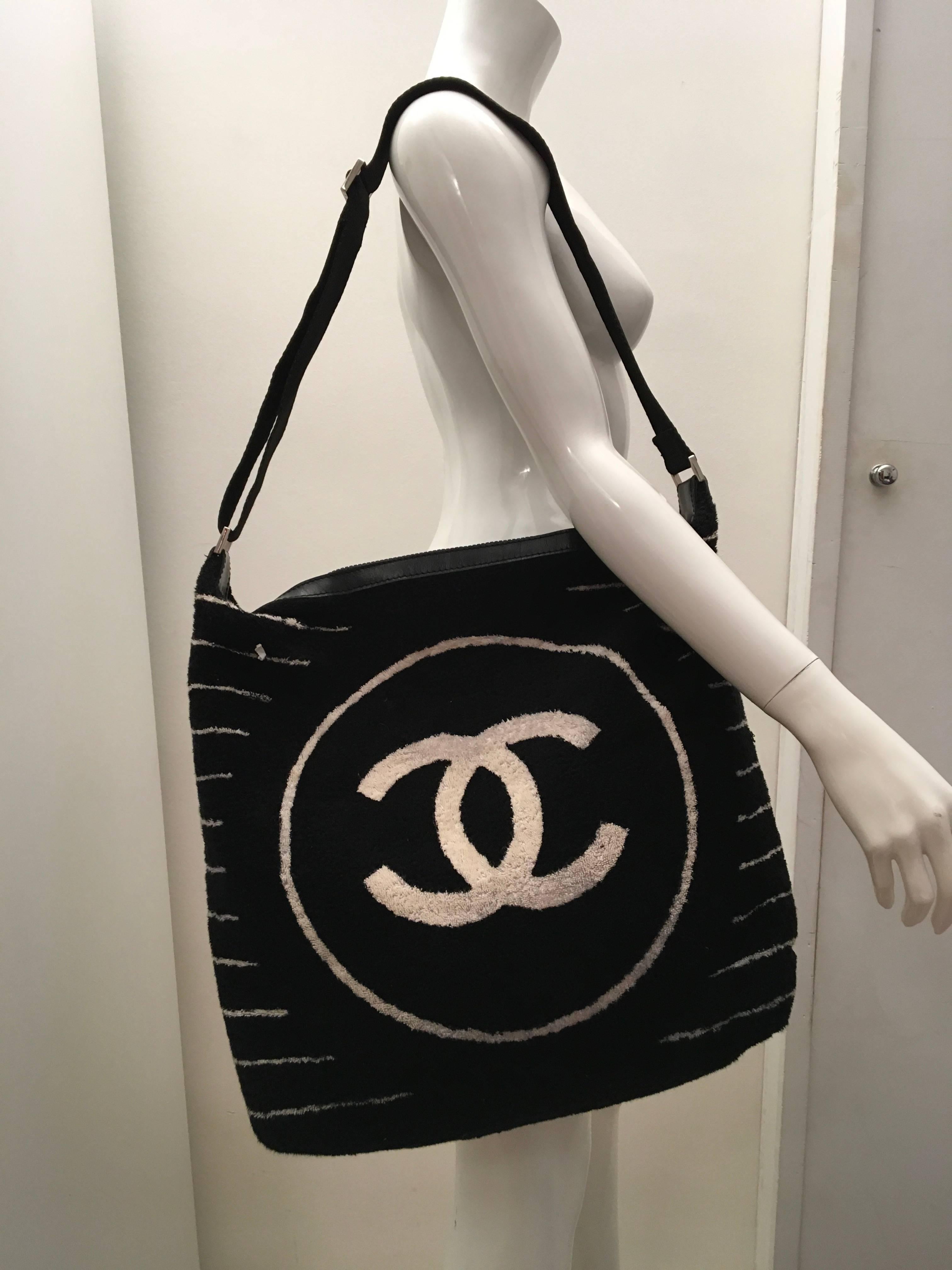 Chanel Purse/Beach Bag  Terry Cloth Black  In Excellent Condition For Sale In Boca Raton, FL