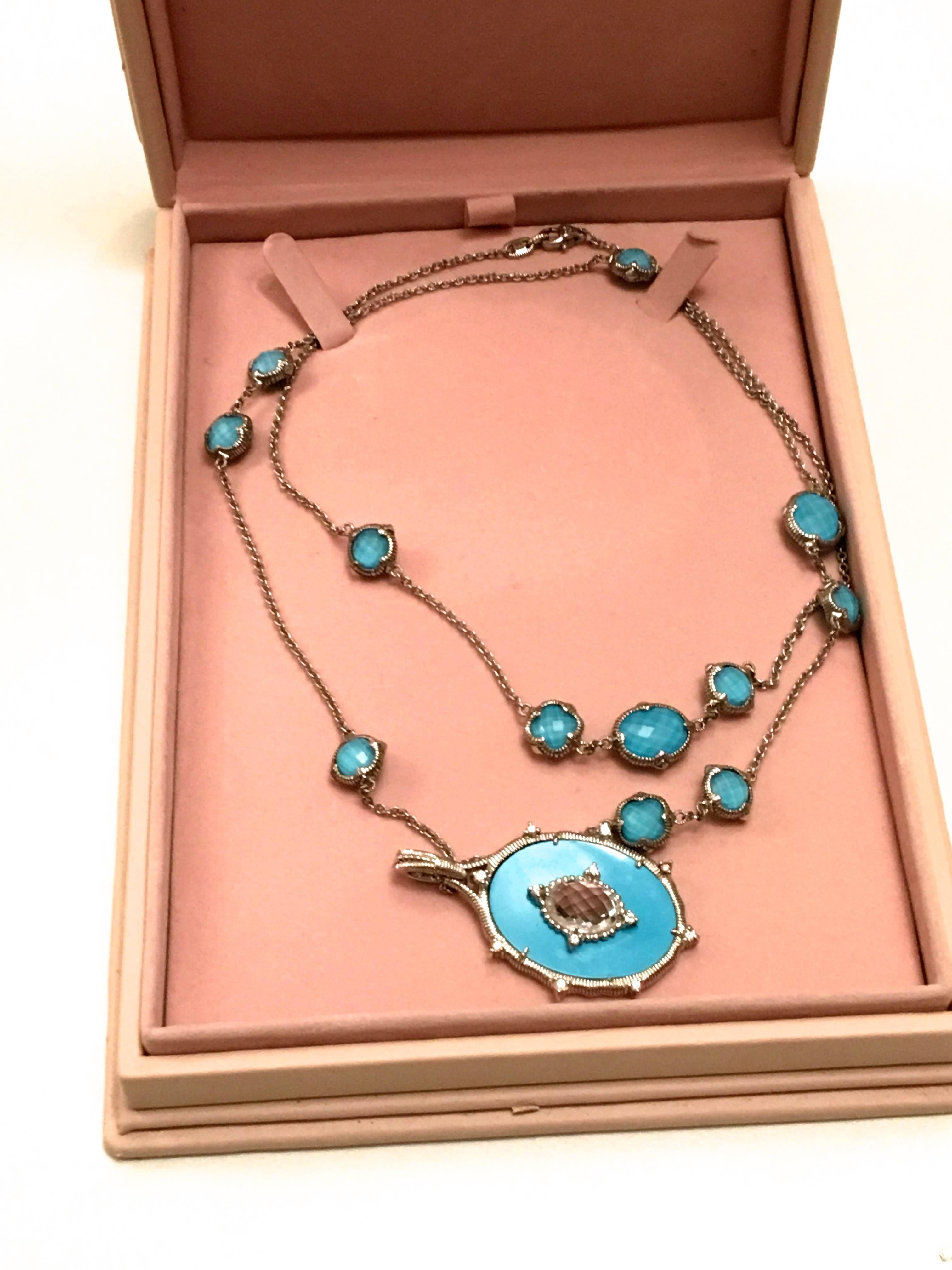 Judith Ripka Sterling Silver and Turquoise Necklace  For Sale 4