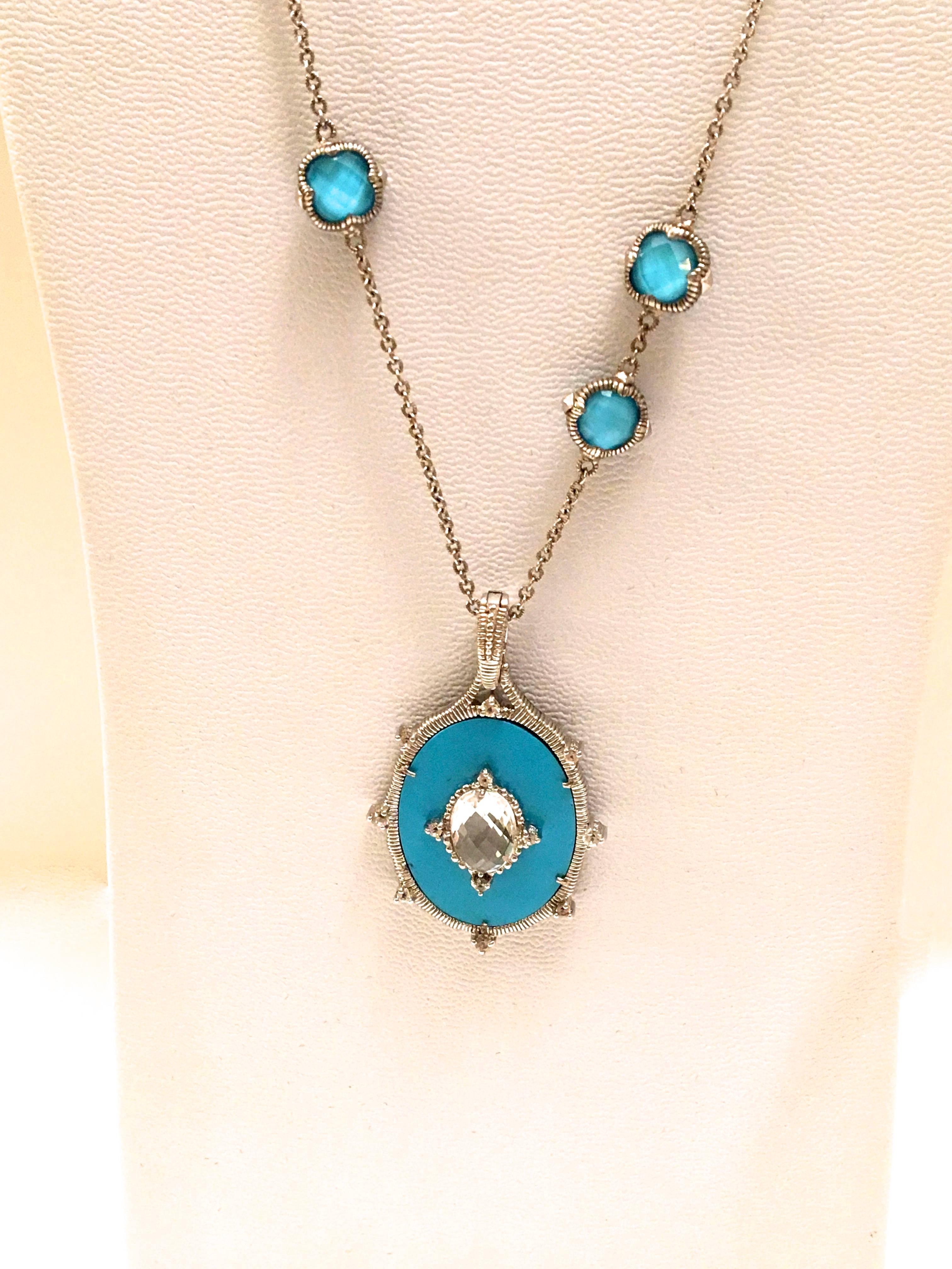 Judith Ripka Sterling Silver and Turquoise Necklace  In New Condition For Sale In Boca Raton, FL