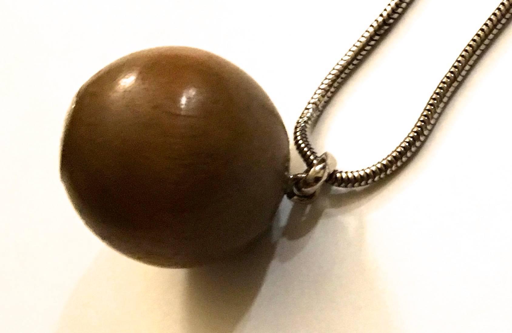 Hermes Necklace Silver tone chain wood ball For Sale 1