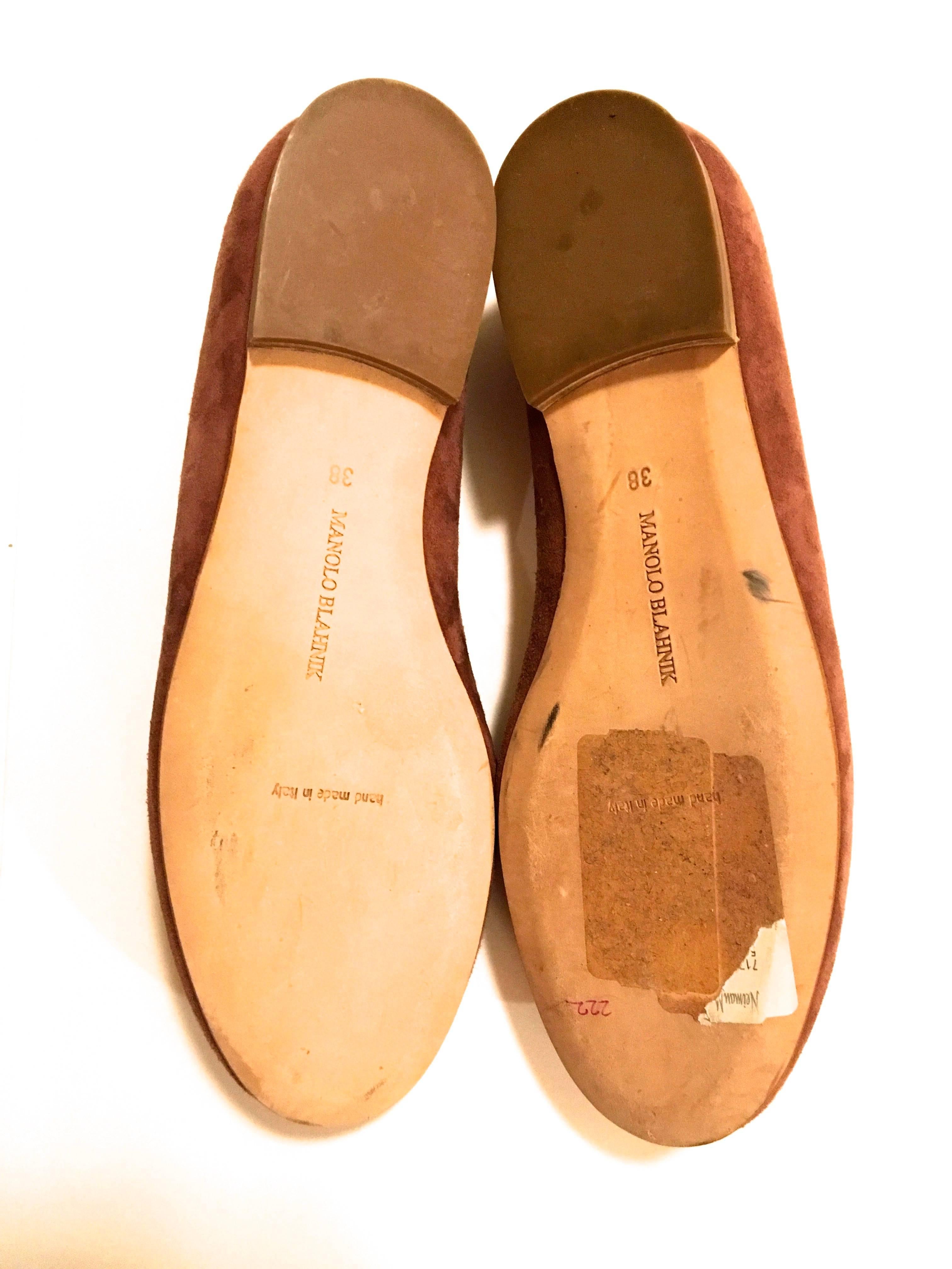 Brown Manolo Blahnik New Flat Shoes Suede with Flower Size 38 For Sale