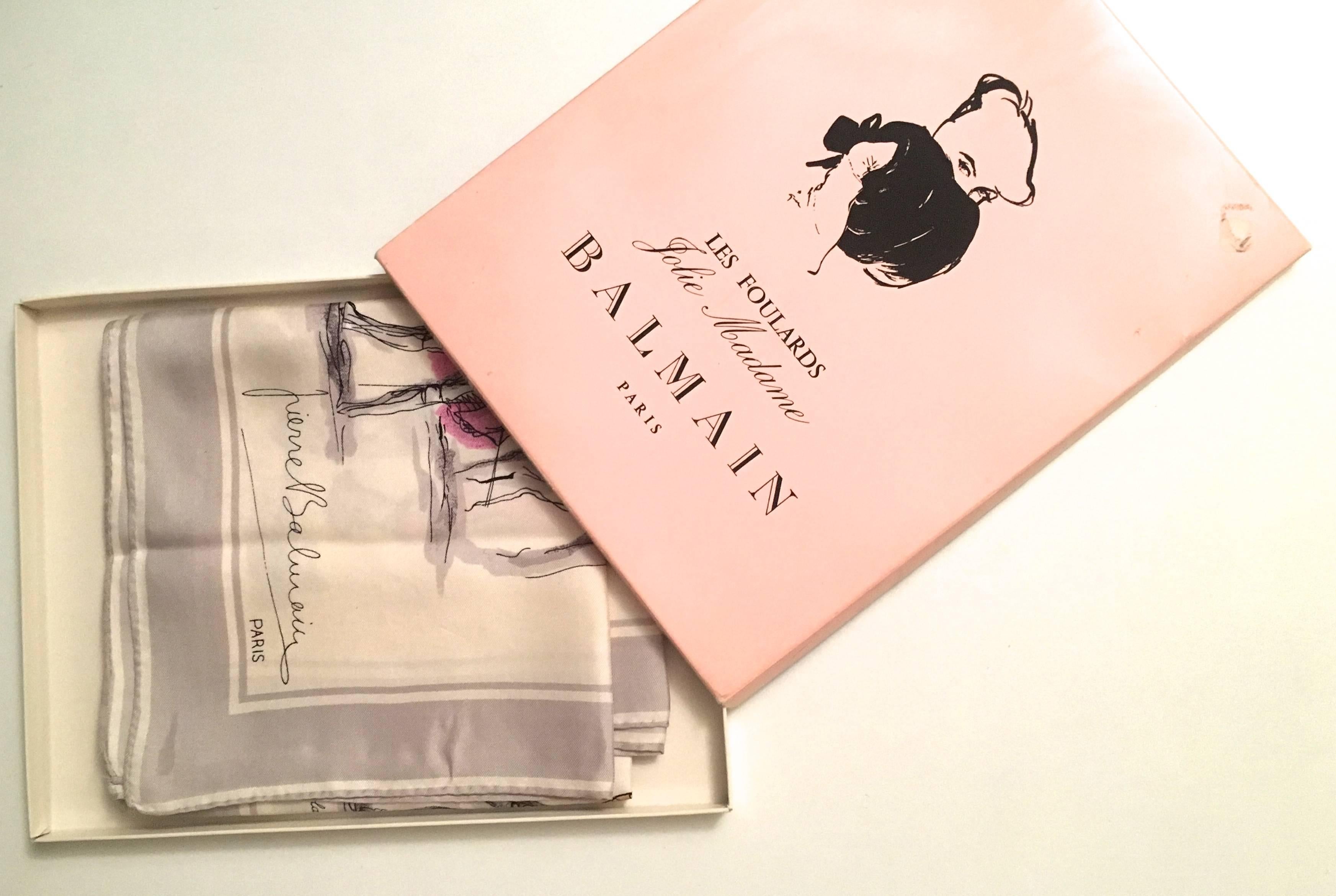 Vintage Balmain Silk Scarf w/ Original Box - Rare - Vintage For Sale 2