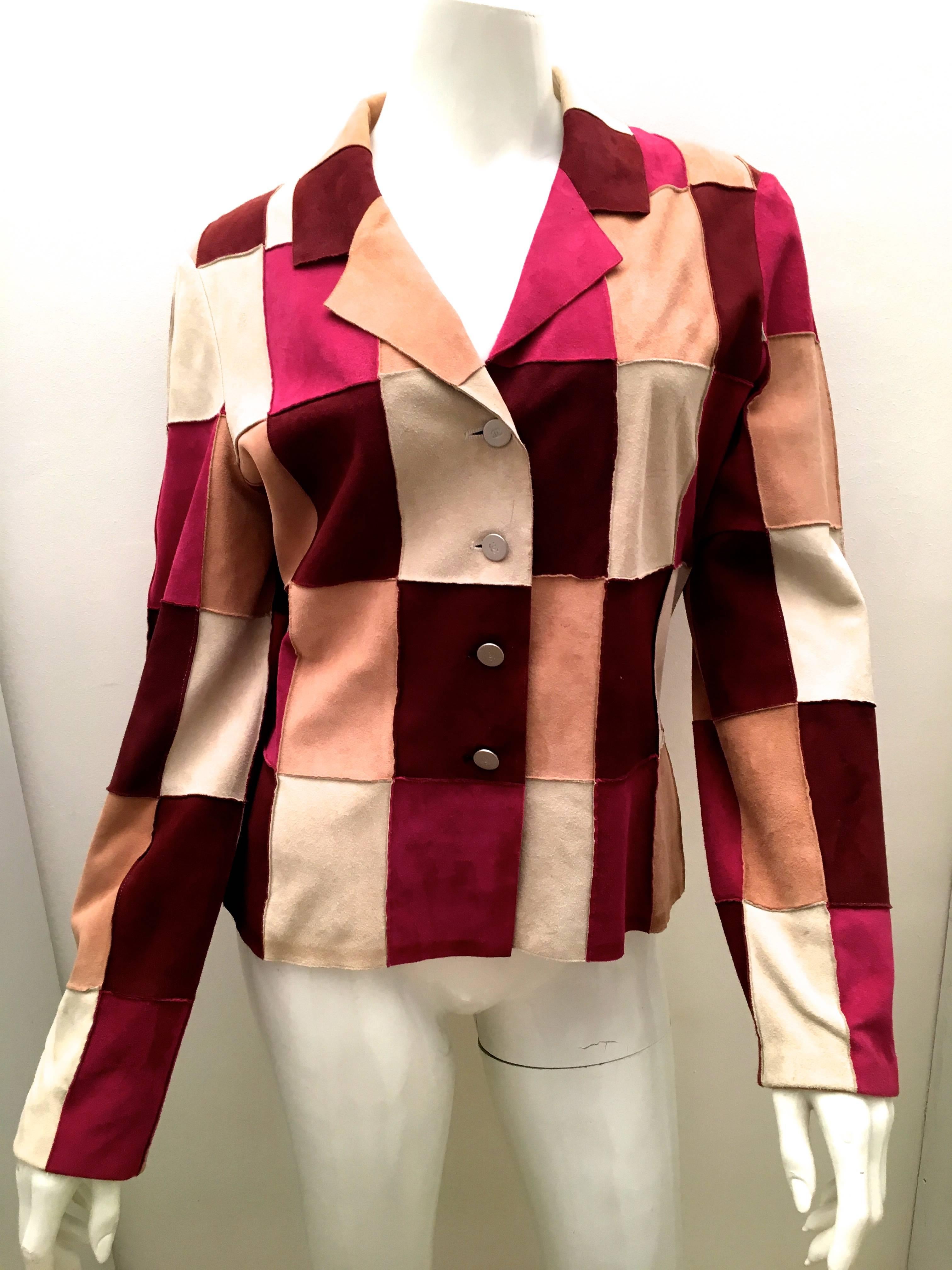 Chanel Jacket  Patchwork Suede  38 In Excellent Condition For Sale In Boca Raton, FL