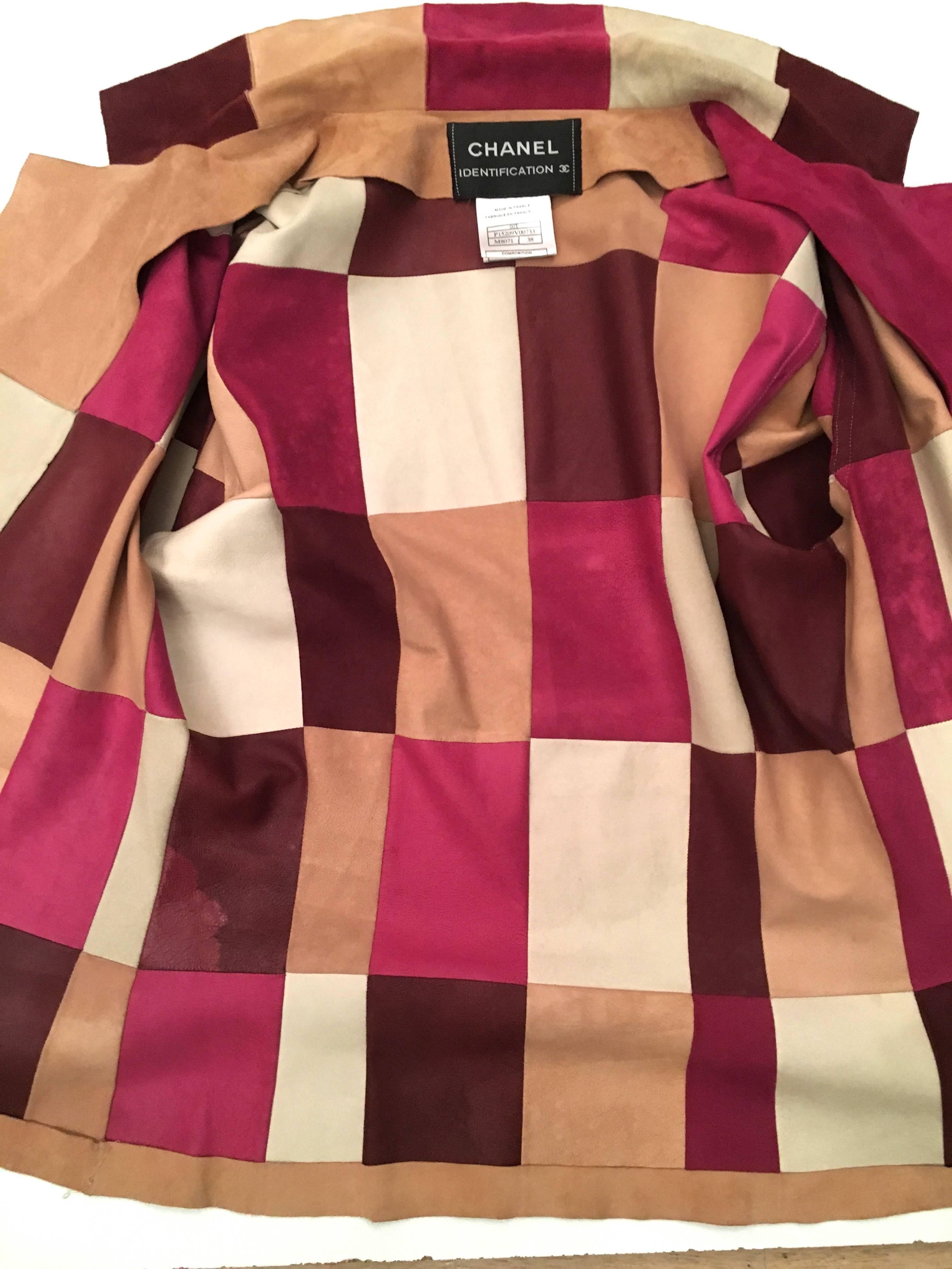 Chanel Jacket  Patchwork Suede  38 For Sale 3