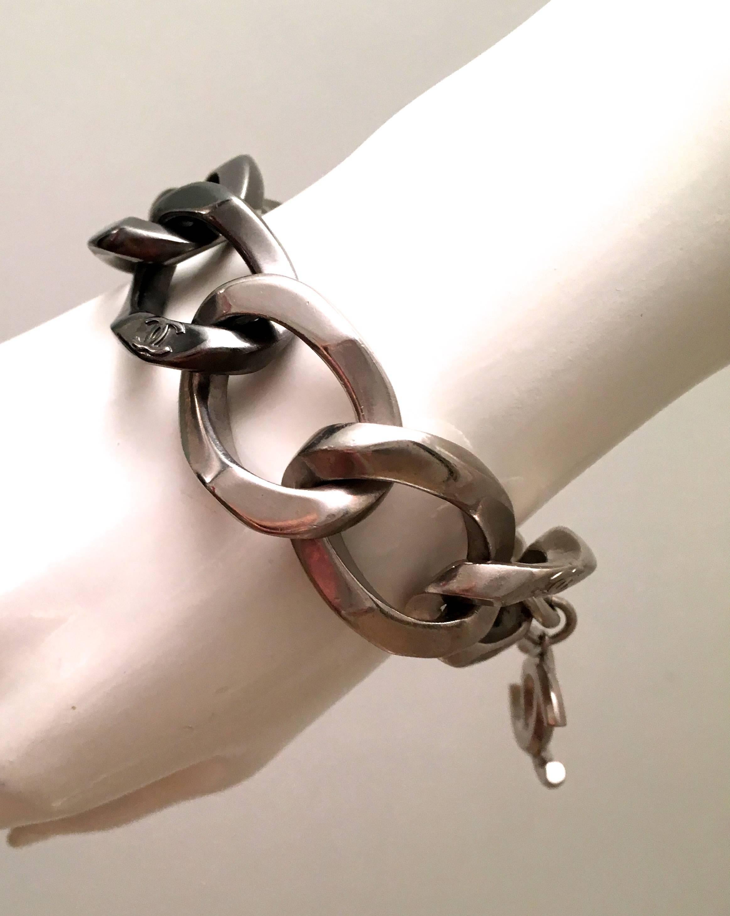Chanel Large Silver Tone Metal Link Bracelet   3
