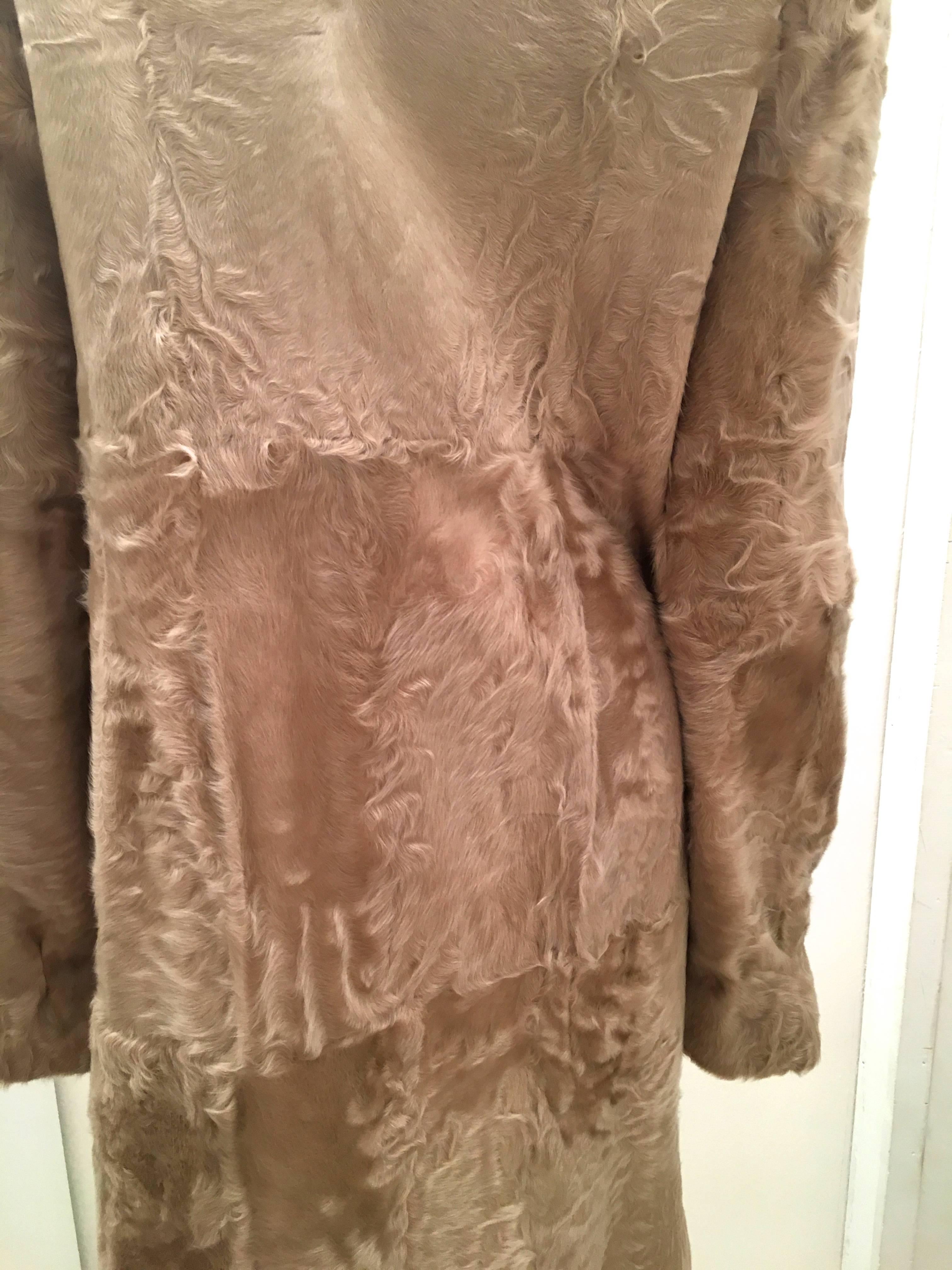Swakara Lamb Fur Coat Fully Reversible Silk Taffeta Beige For Sale 1