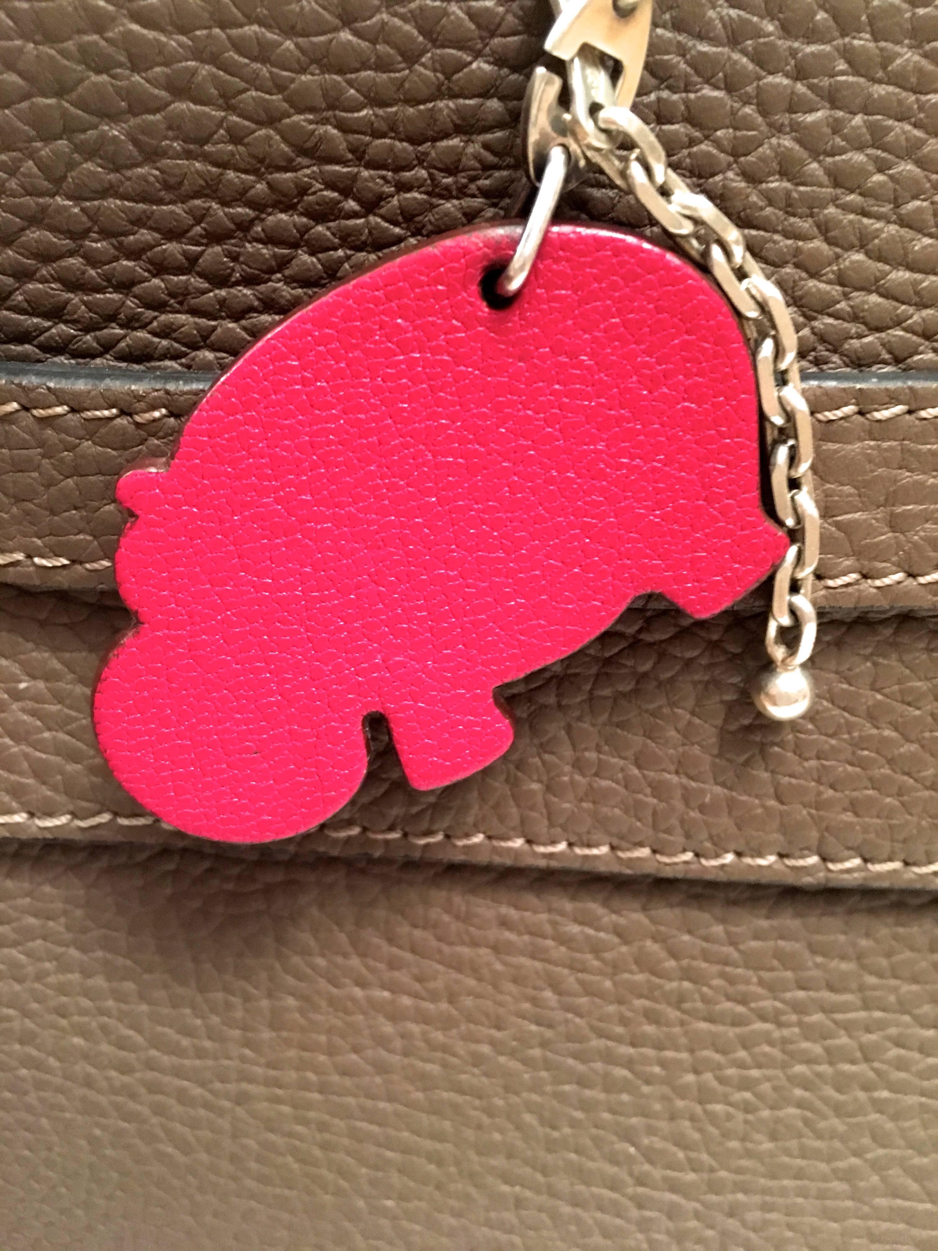 Red Hermes Charm / Keychain - Hippopotamus - Sterling Silver / Leather For Sale