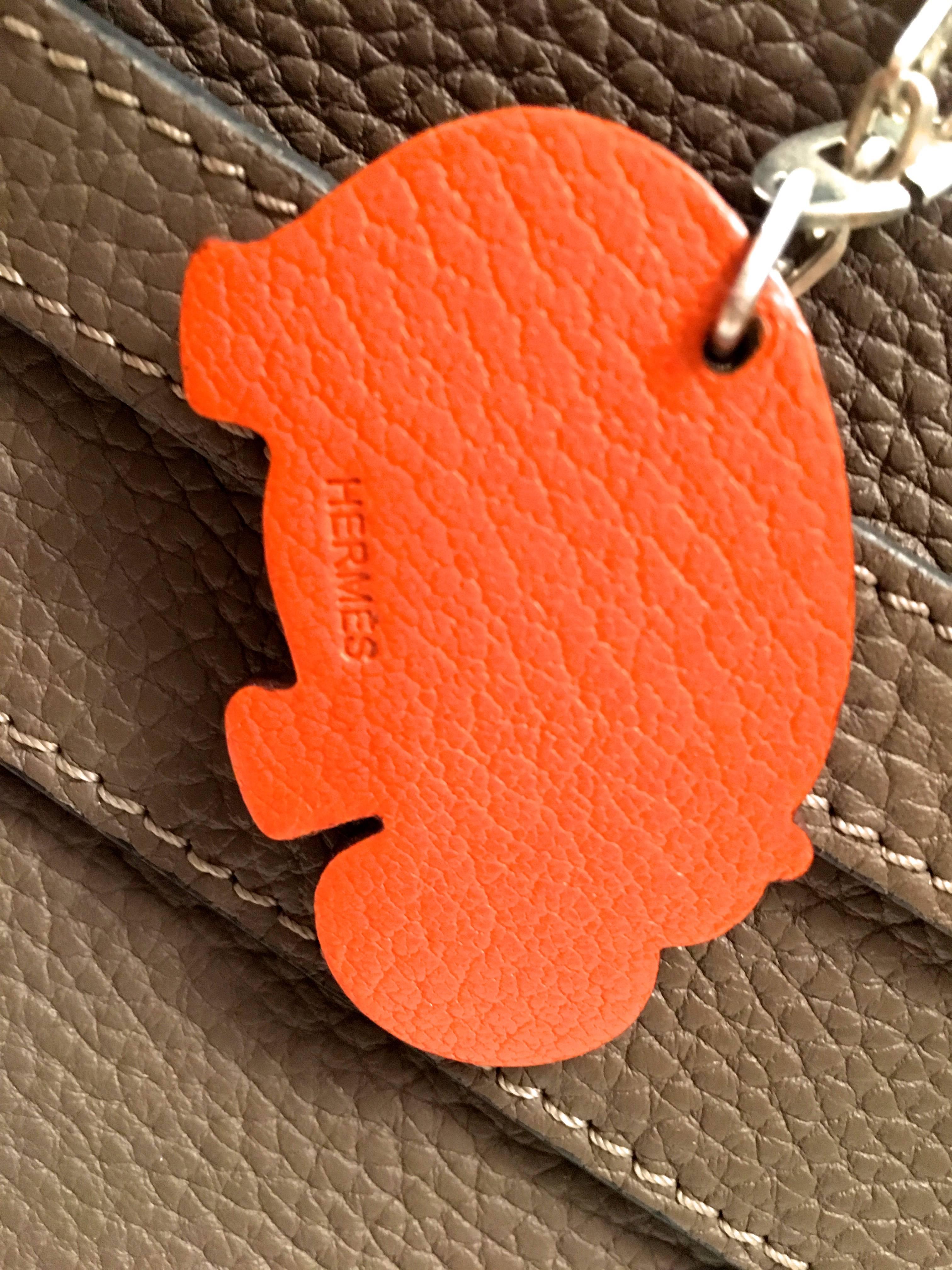 Women's or Men's Hermes Charm / Keychain - Hippopotamus - Sterling Silver / Leather For Sale