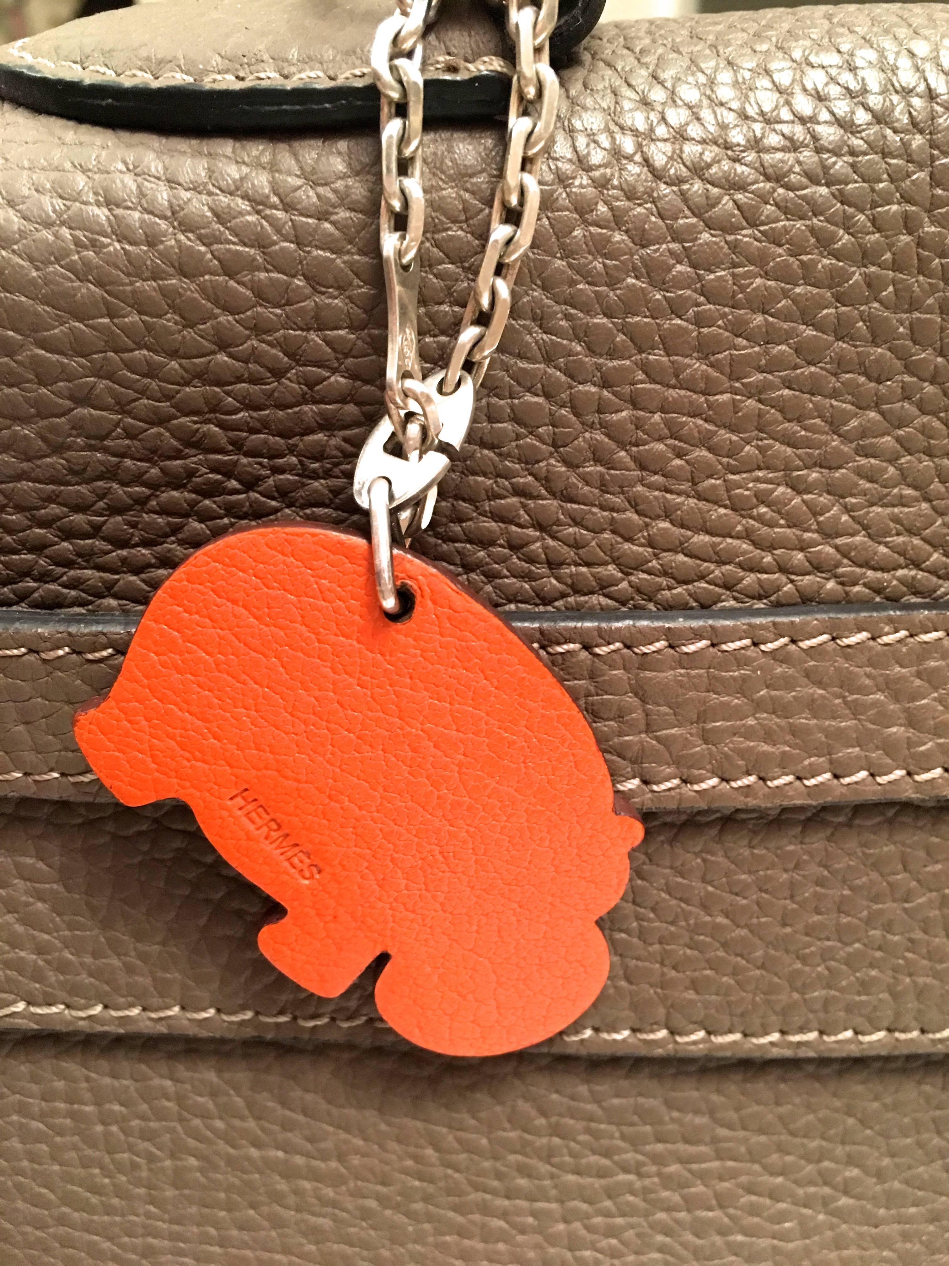 Hermes Charm / Keychain - Hippopotamus - Sterling Silver / Leather For Sale 1
