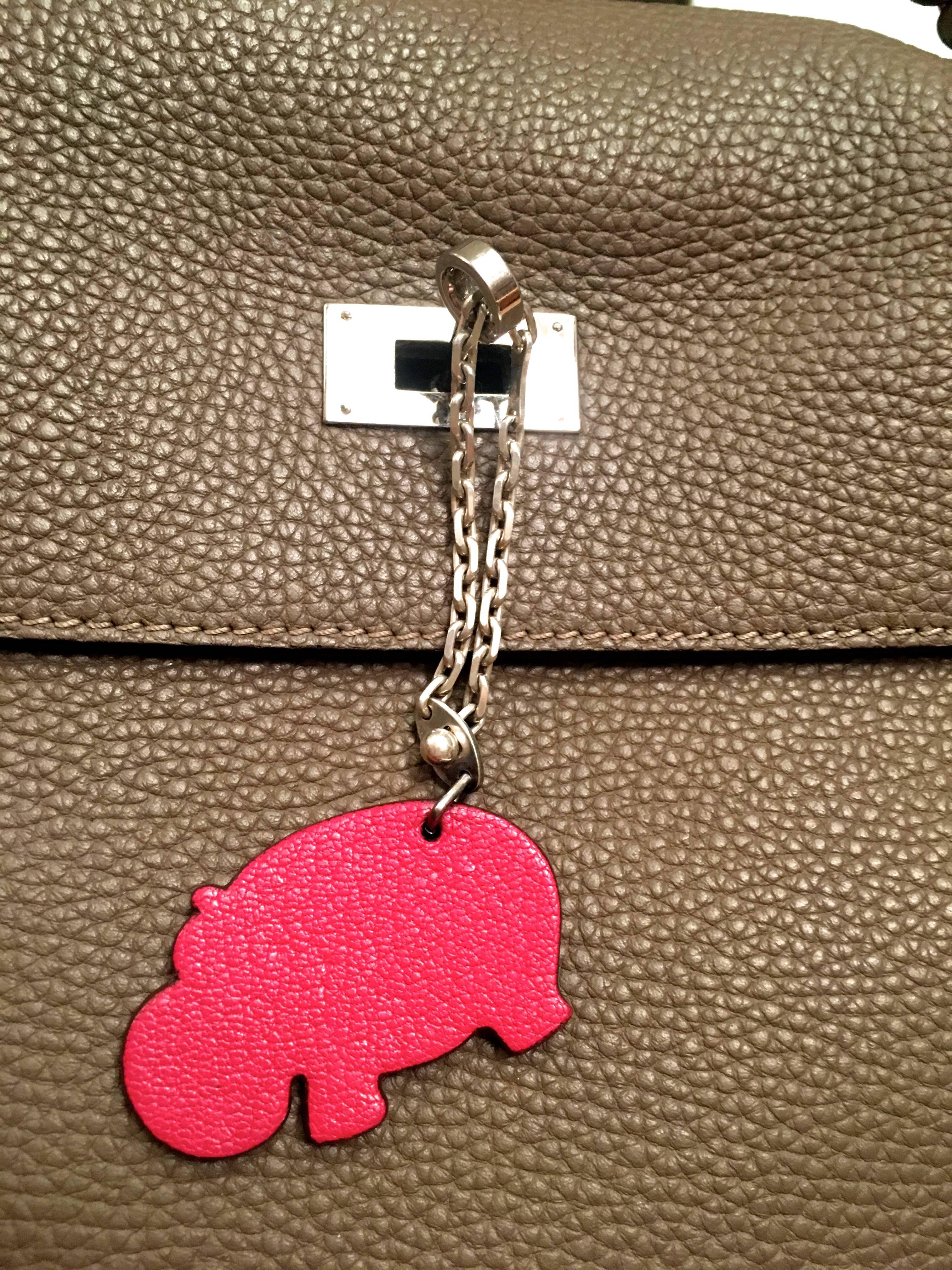 Hermes Charm / Keychain - Hippopotamus - Sterling Silver / Leather For Sale 2