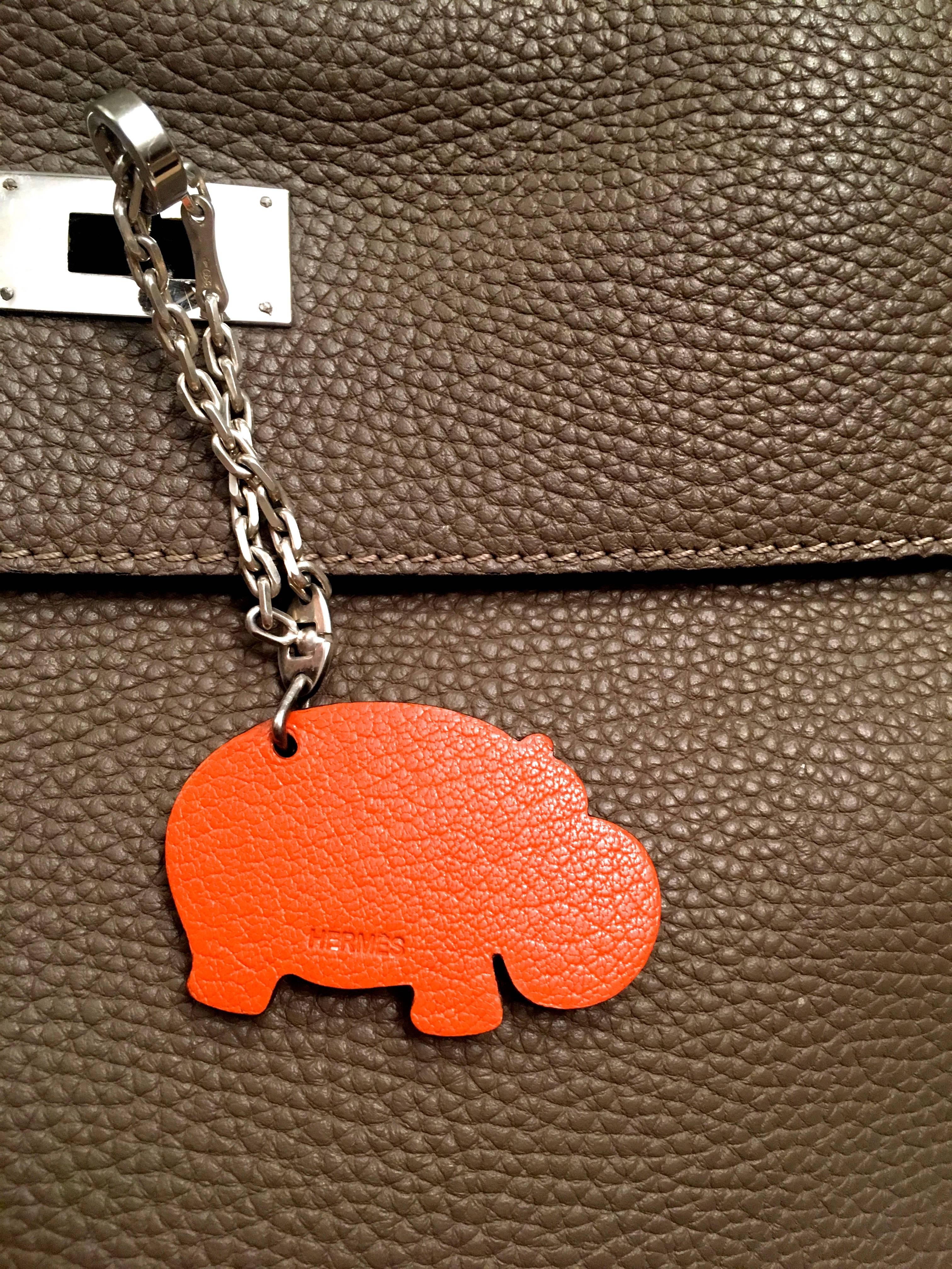 Hermes Charm / Keychain - Hippopotamus - Sterling Silver / Leather For Sale 5