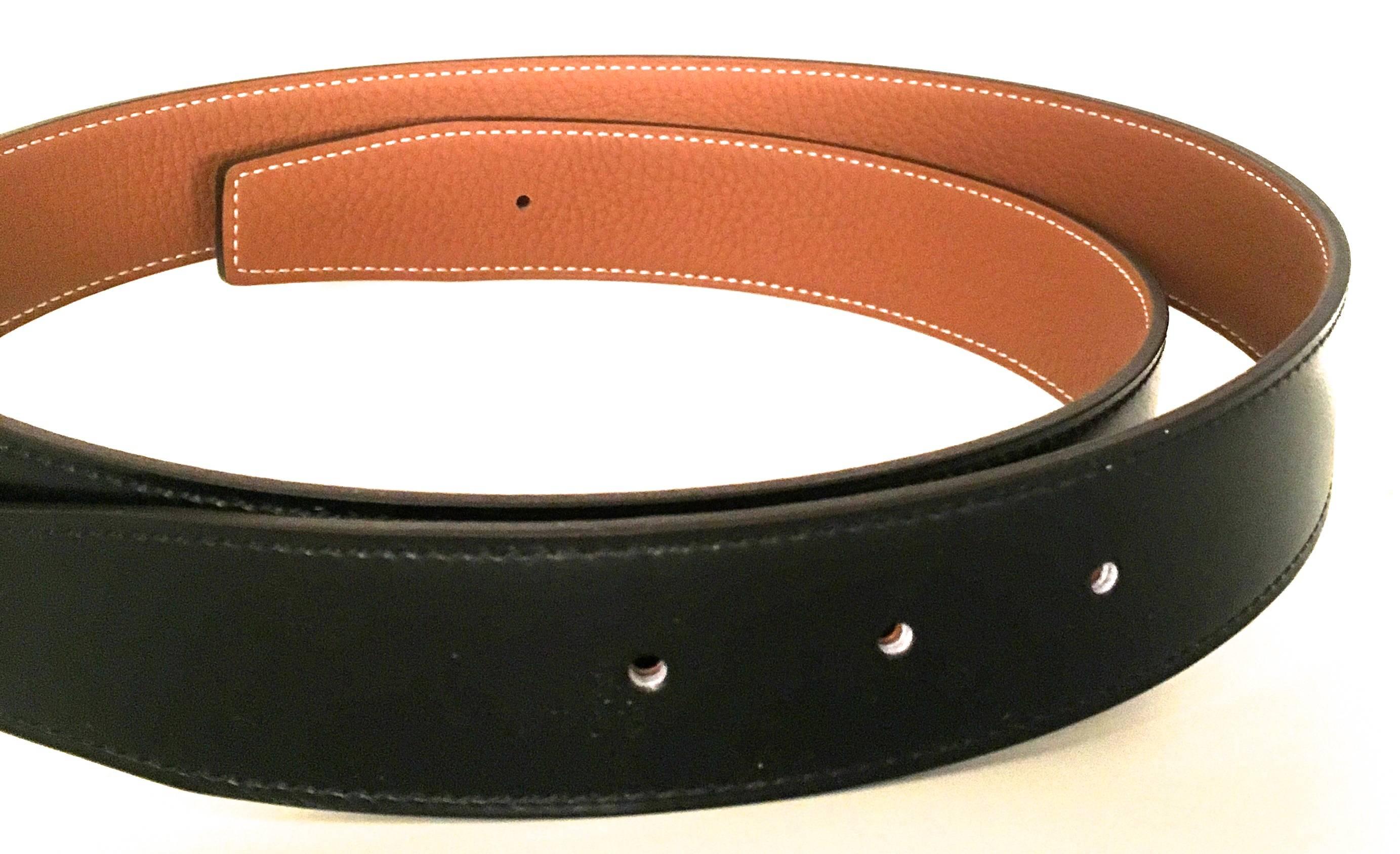 Brown Hermes Leather Belt Strap - Black and Gold 