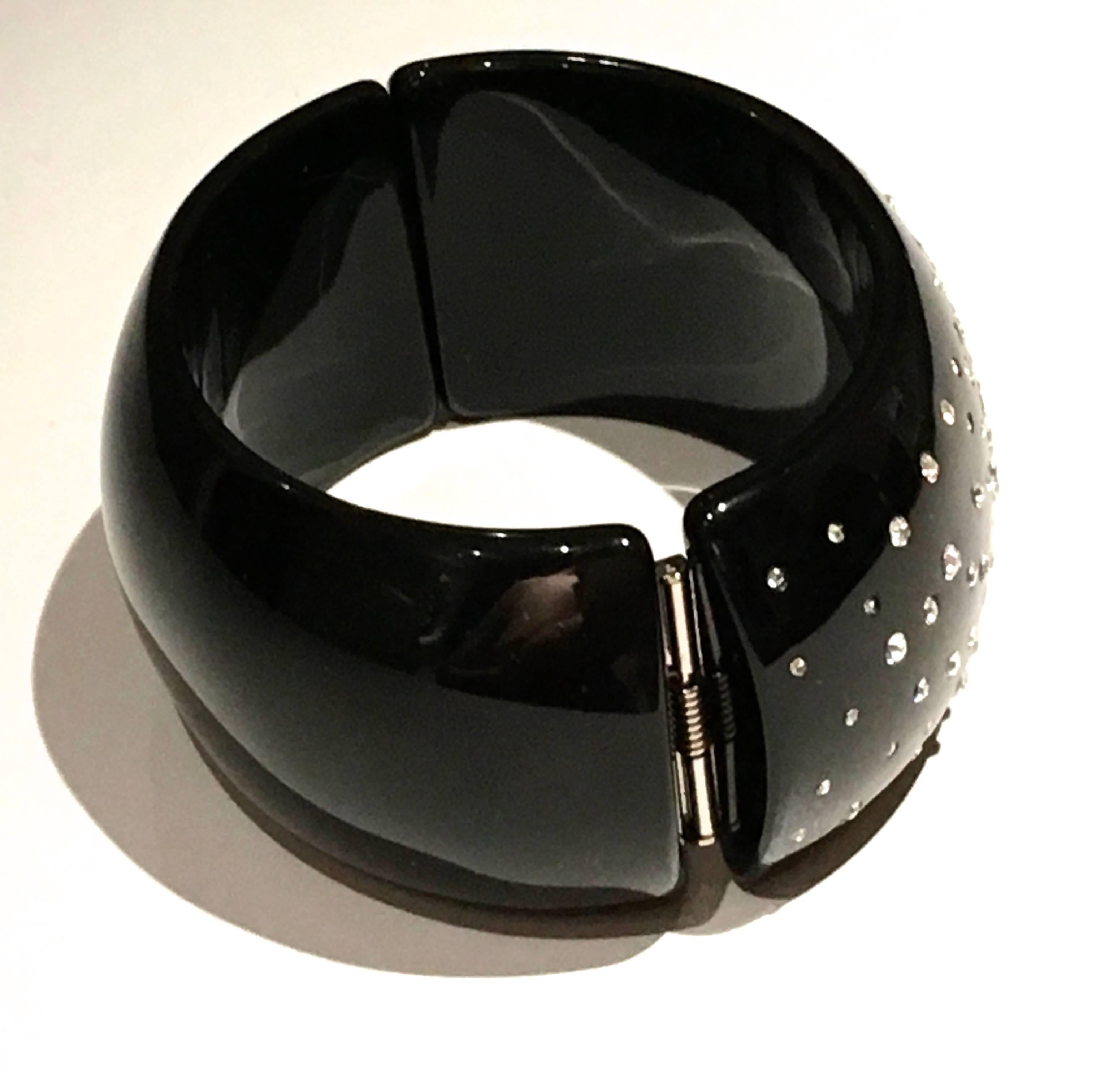 Chanel  Bracelet -       black Clamper lucite w/ crystalsi Crystals For Sale 2