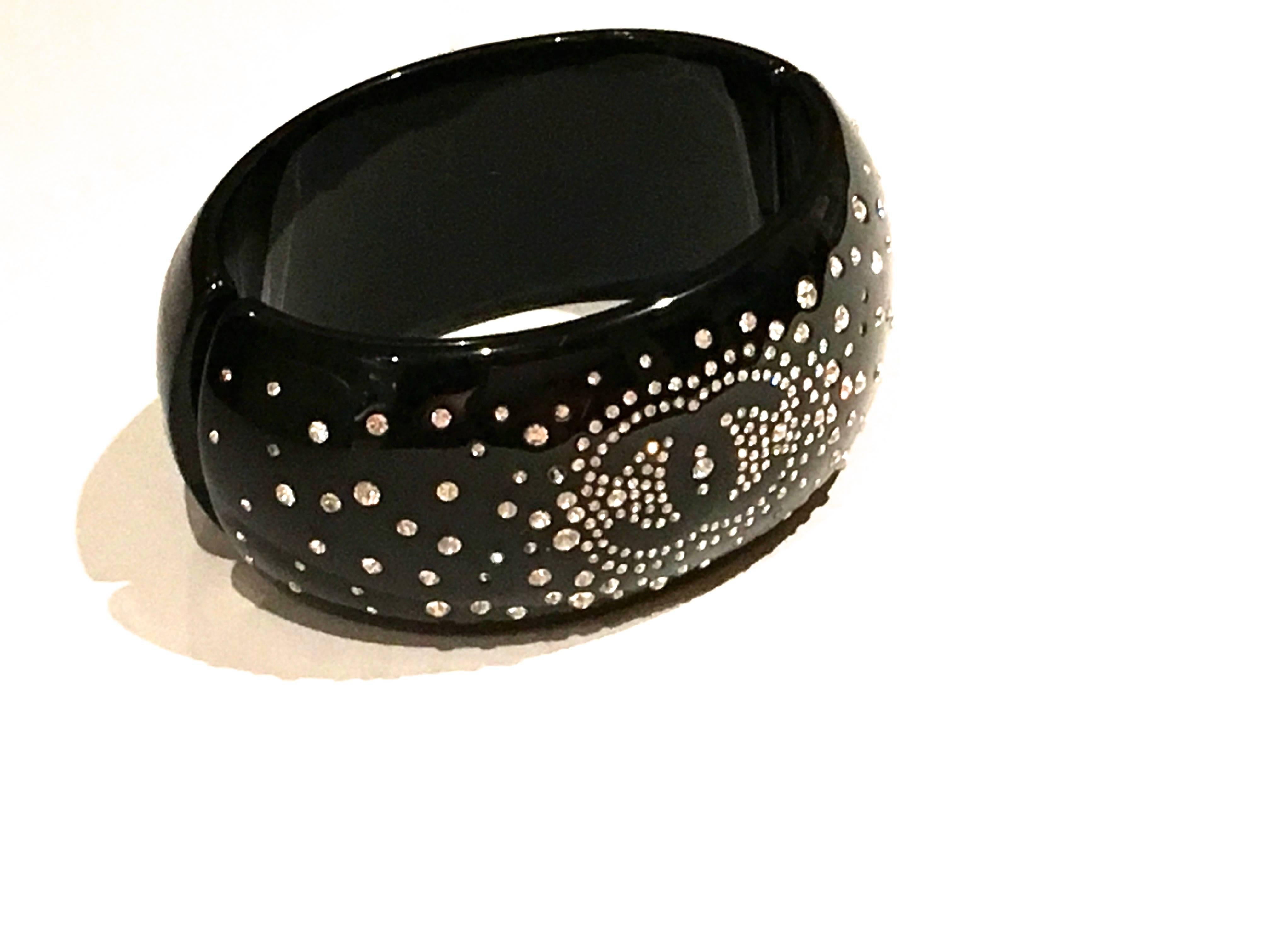 Chanel  Bracelet -       black Clamper lucite w/ crystalsi Crystals For Sale 3