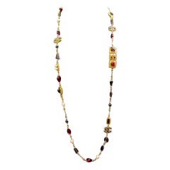 New Chanel Necklace - Gold Tone - Faux Pearls with Ornate Gripoix Stone Inlay