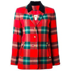 Vintage Hermes Tartan Red Plaid Women's Wool Blazer