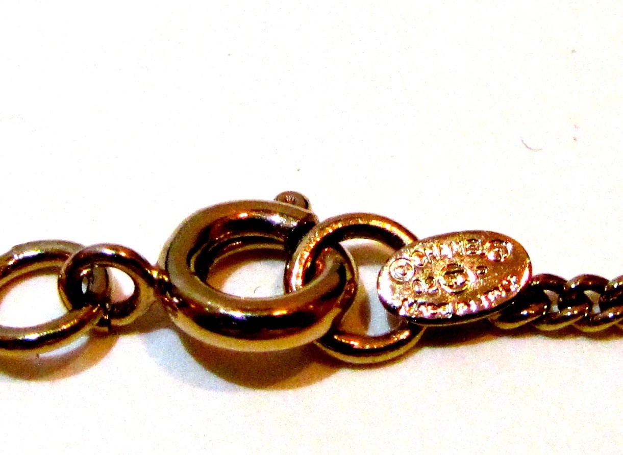 Chanel Necklace - Gold Tone Chain with Heart and Key Charms - Crystal Inlay In Excellent Condition In Boca Raton, FL