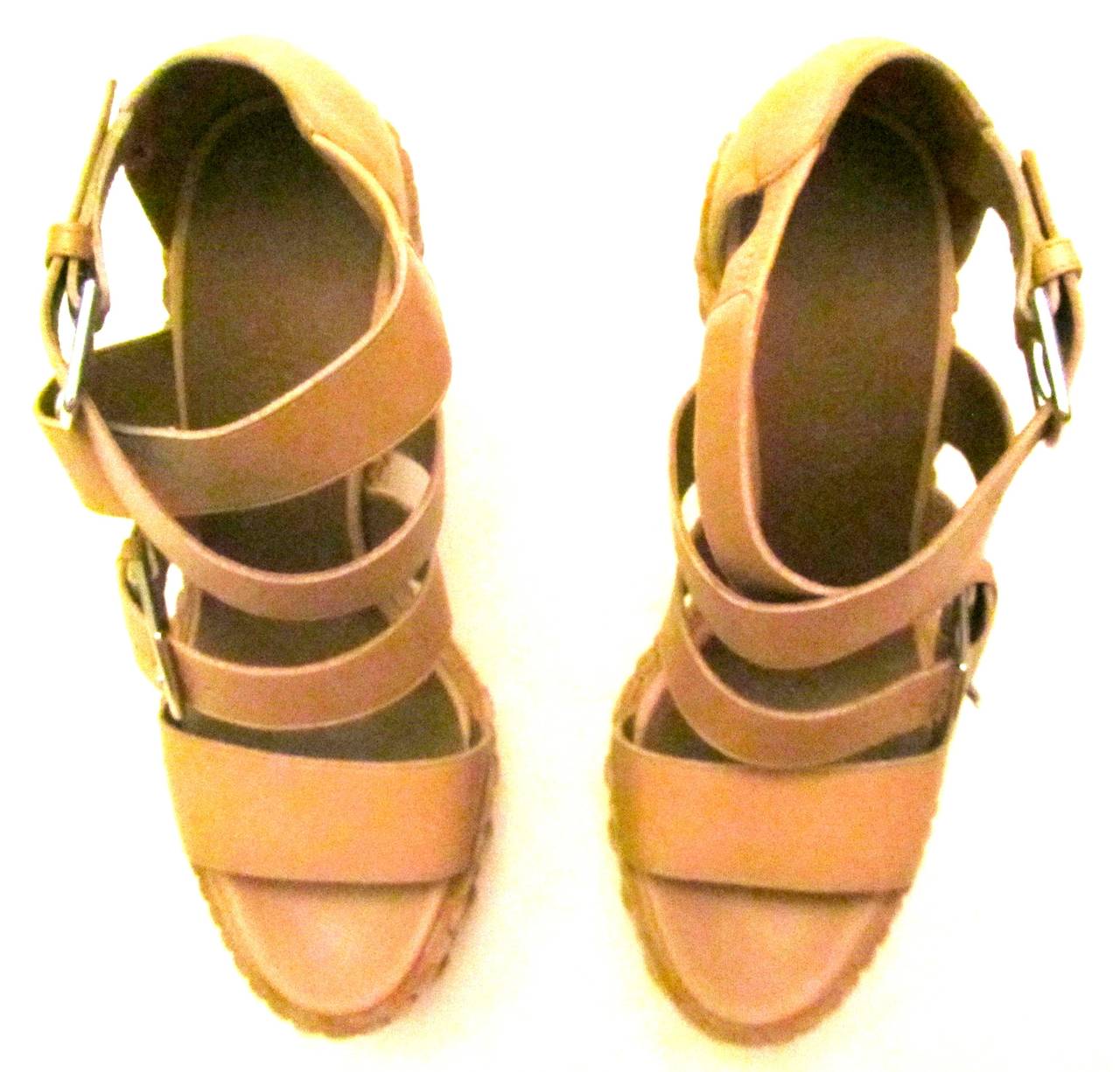 New Hermes Woven Beige Leather Wedge Sandals - Size 38 at 1stDibs ...