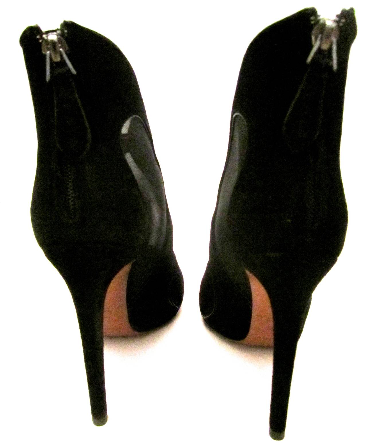New Alaia High Heeled Boots - Black Suede and Sheer - Size 37.5 In New Condition For Sale In Boca Raton, FL