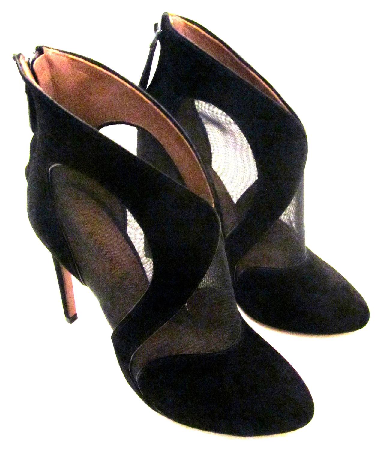 New Alaia High Heeled Boots - Black Suede and Sheer - Size 37.5