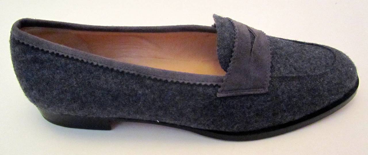1980's Manolo Blahnik Gray Flannel Loafers - Size 36 In New Condition For Sale In Boca Raton, FL