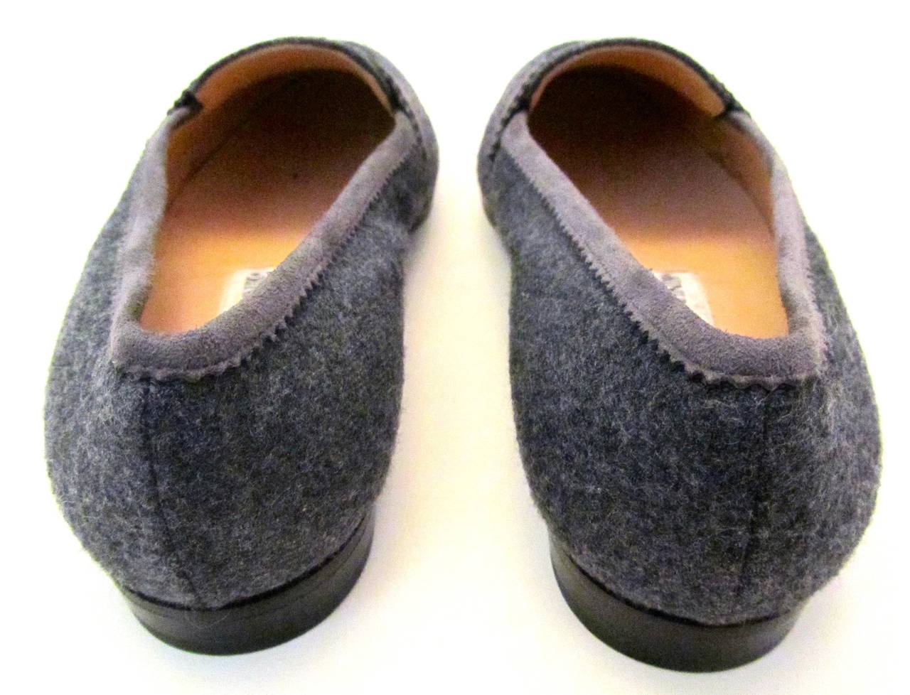 Women's 1980's Manolo Blahnik Gray Flannel Loafers - Size 36 For Sale