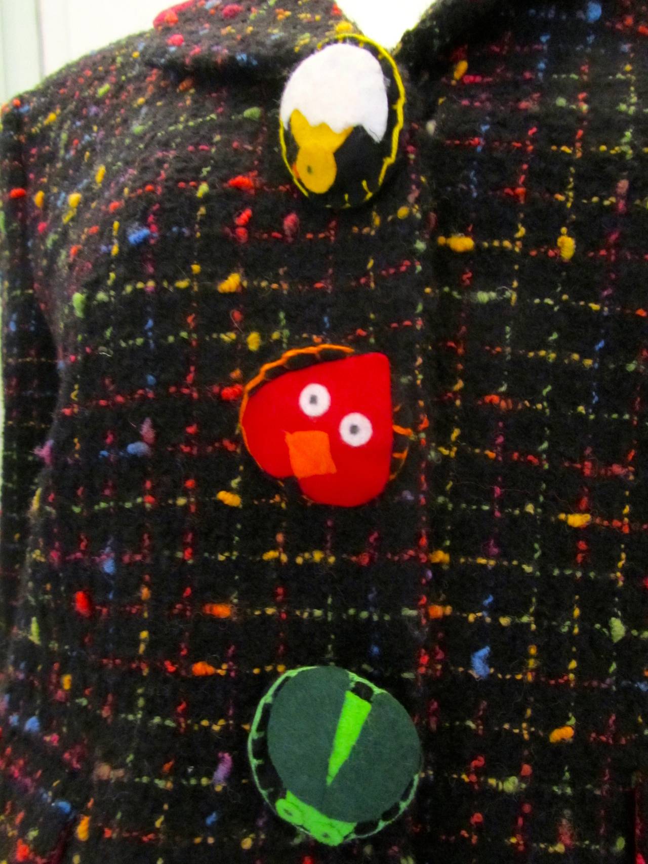 Black Moschino Cheap and Chic Multi-colored Suit with Animal Buttons For Sale