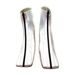 Chanel Boots - Patent Leather - Silver with Black Stripe - Size 37.5 12