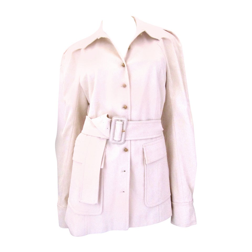 Gucci Cream Colored Canvas Jacket with Belt - Size 46