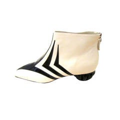Chanel Boots - White Lambskin - Black Patent Stripes - Size 37.5