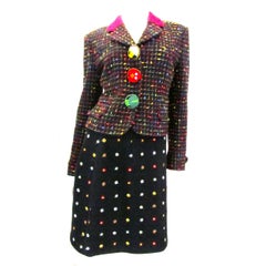 Vintage Moschino Cheap and Chic Multi-colored Suit with Animal Buttons