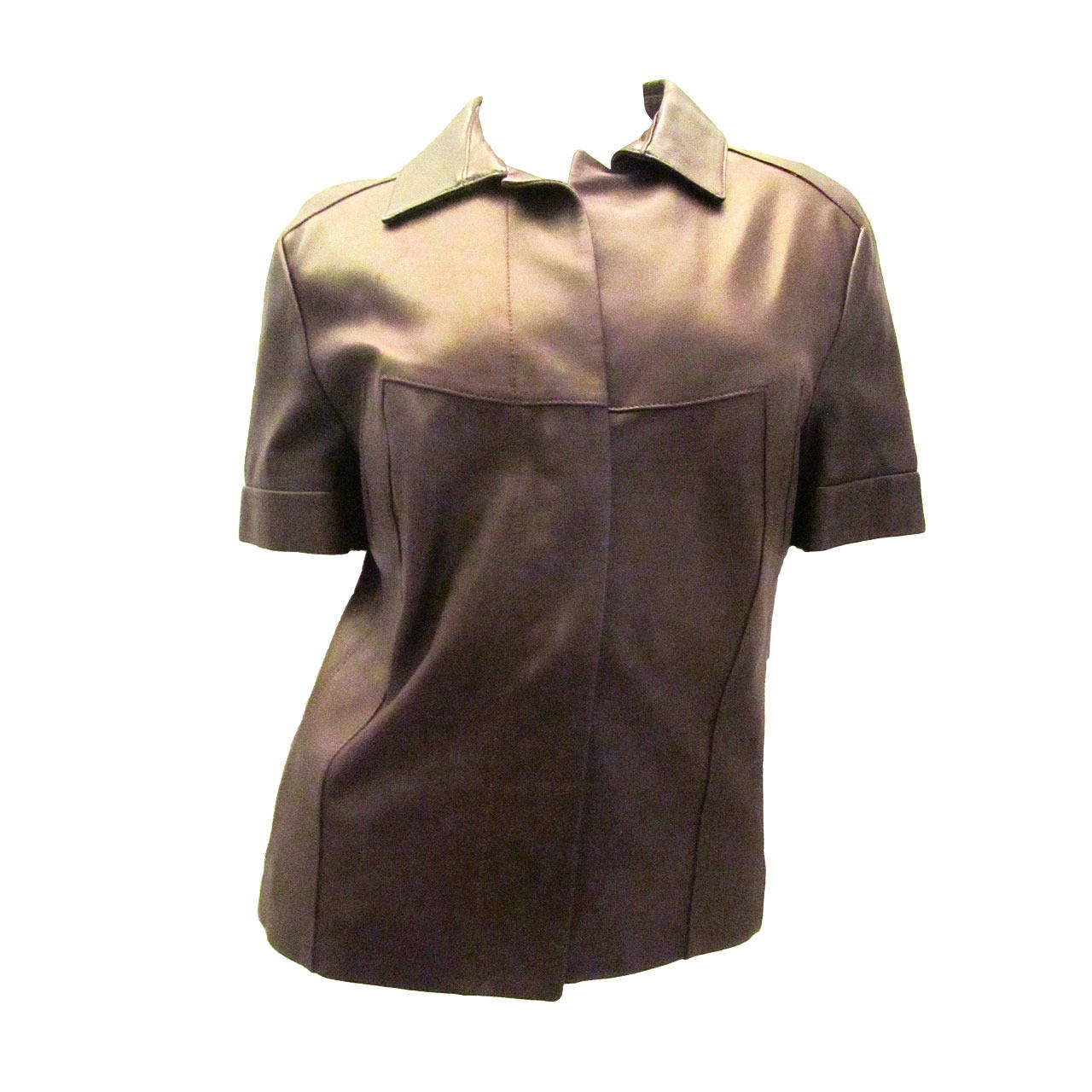 Narciso Rodriguez New Leather Jacket - Brown - Short Sleeve - Size 42 For Sale