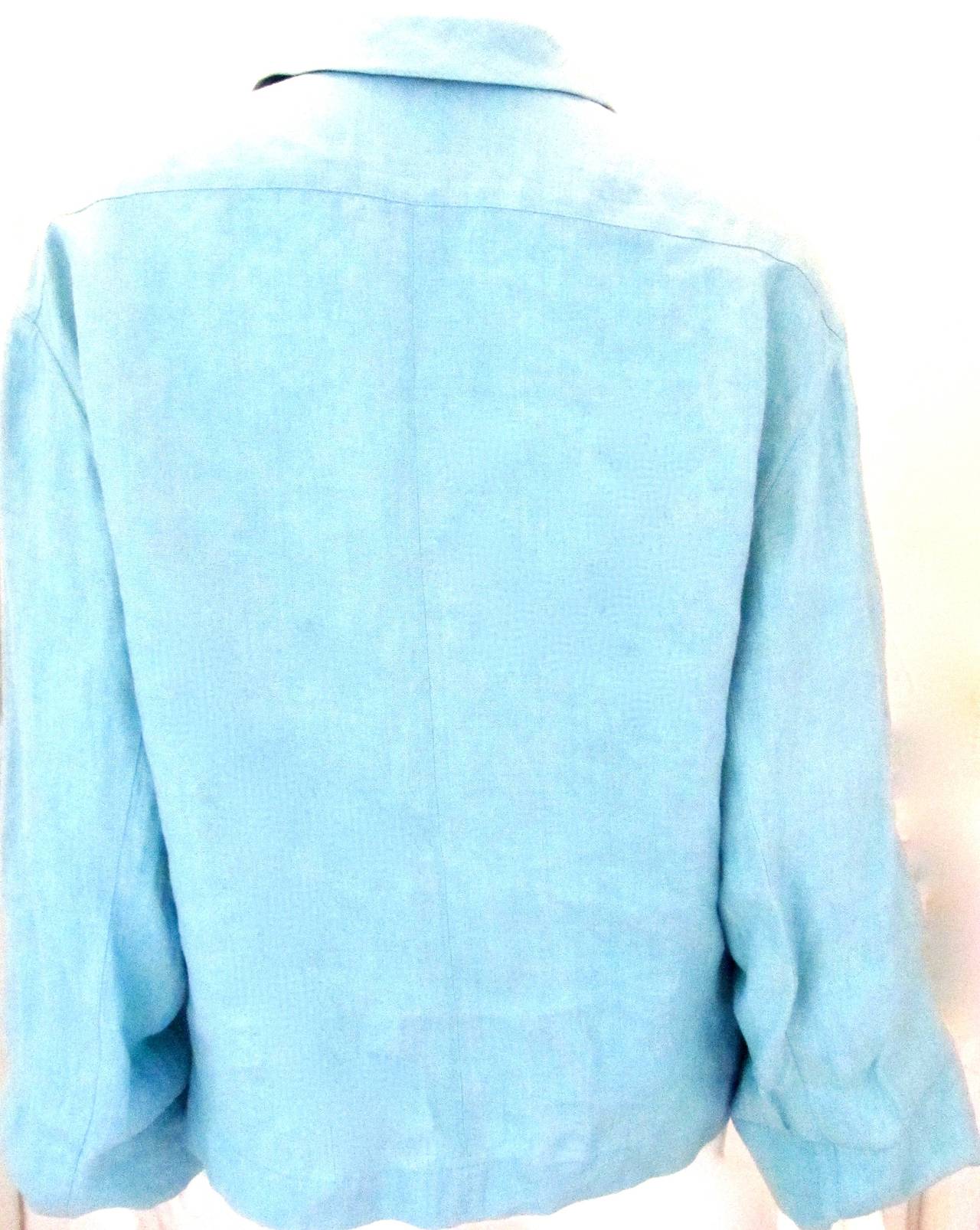 Women's Chanel Light Aqua Blue Linen Jacket - Size 36