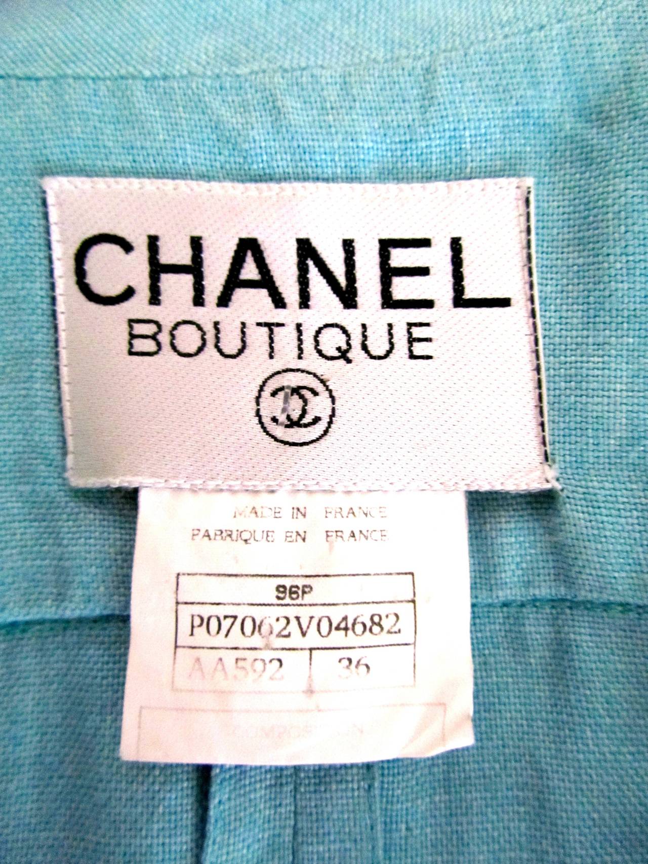 Chanel Light Aqua Blue Linen Jacket - Size 36 2