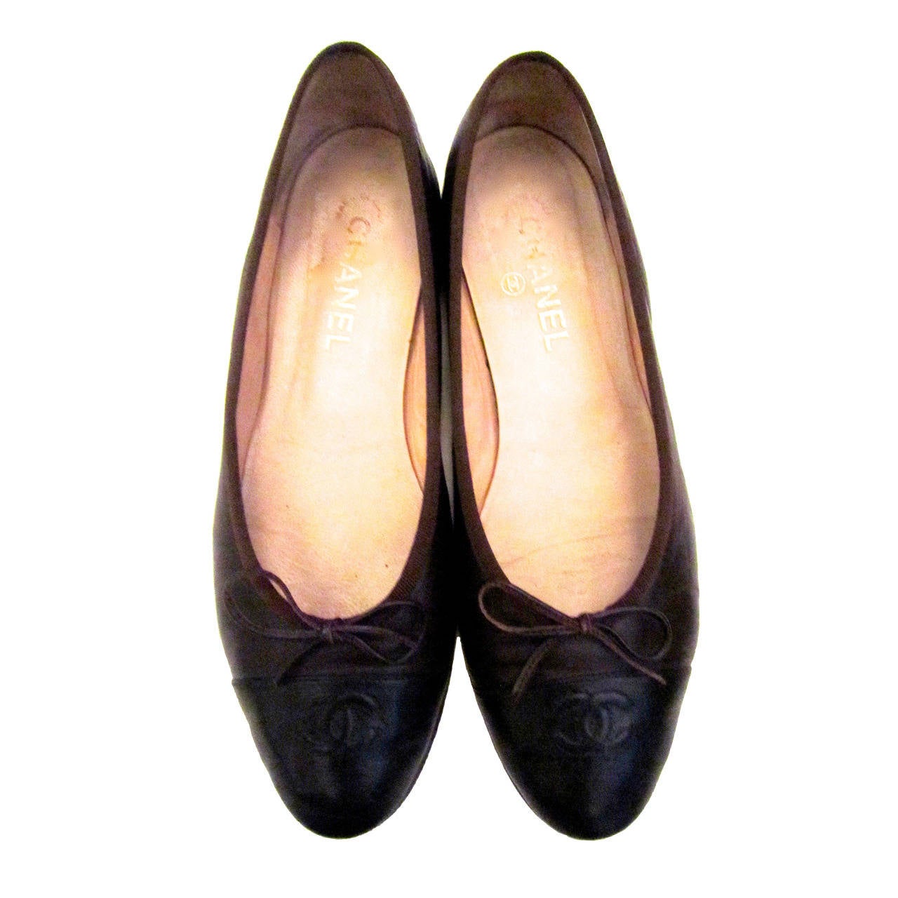Chanel Ballerina Flats - Brown Lambskin with Black Toe - Size 40.5