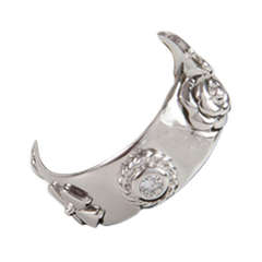 Chanel 18K White Gold Diamond Camelia Ring Size 8.5