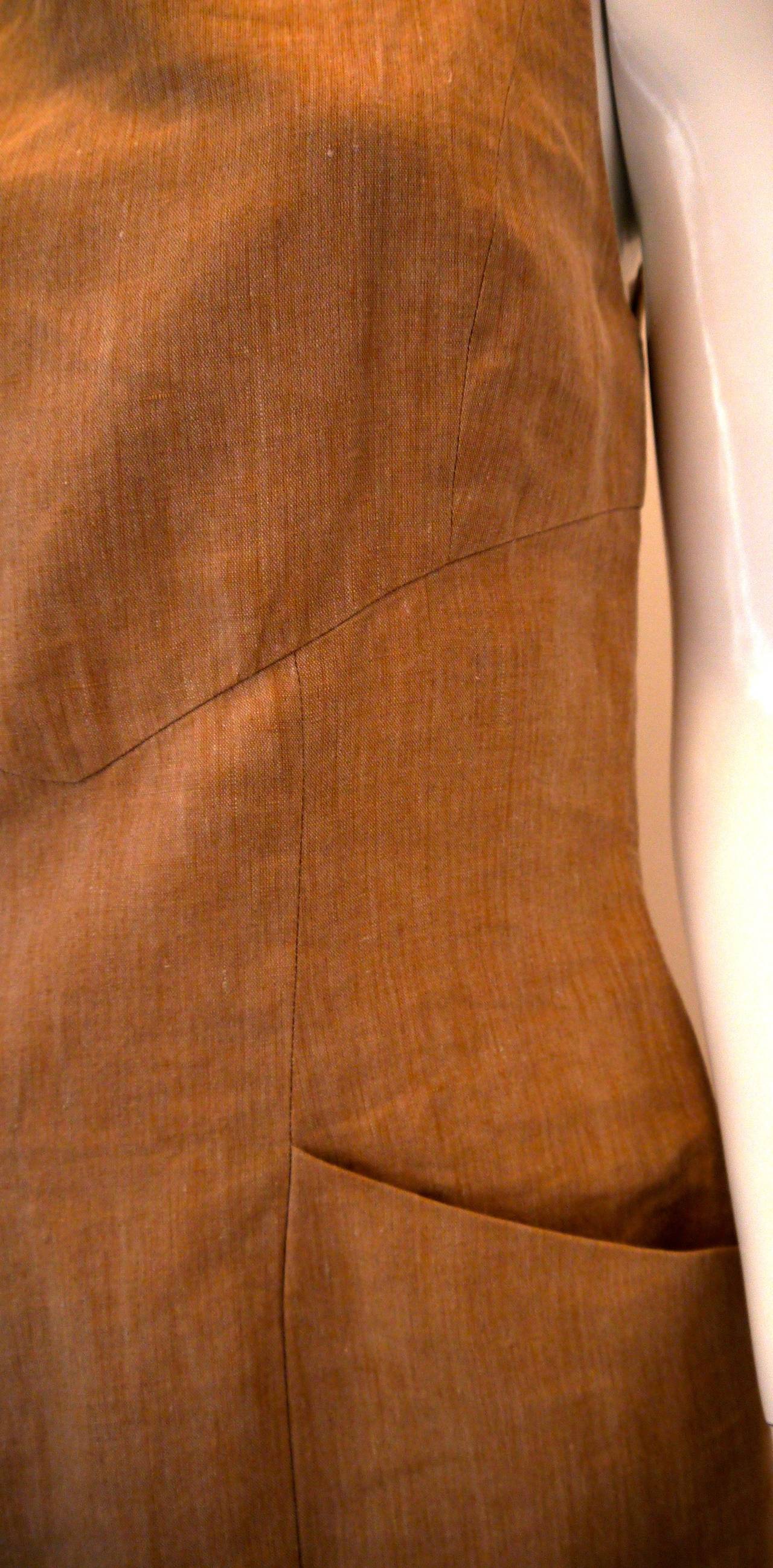 Brown 1980's Chanel Beige Linen Dress Suit - Jacket and Dress - Size 38 For Sale