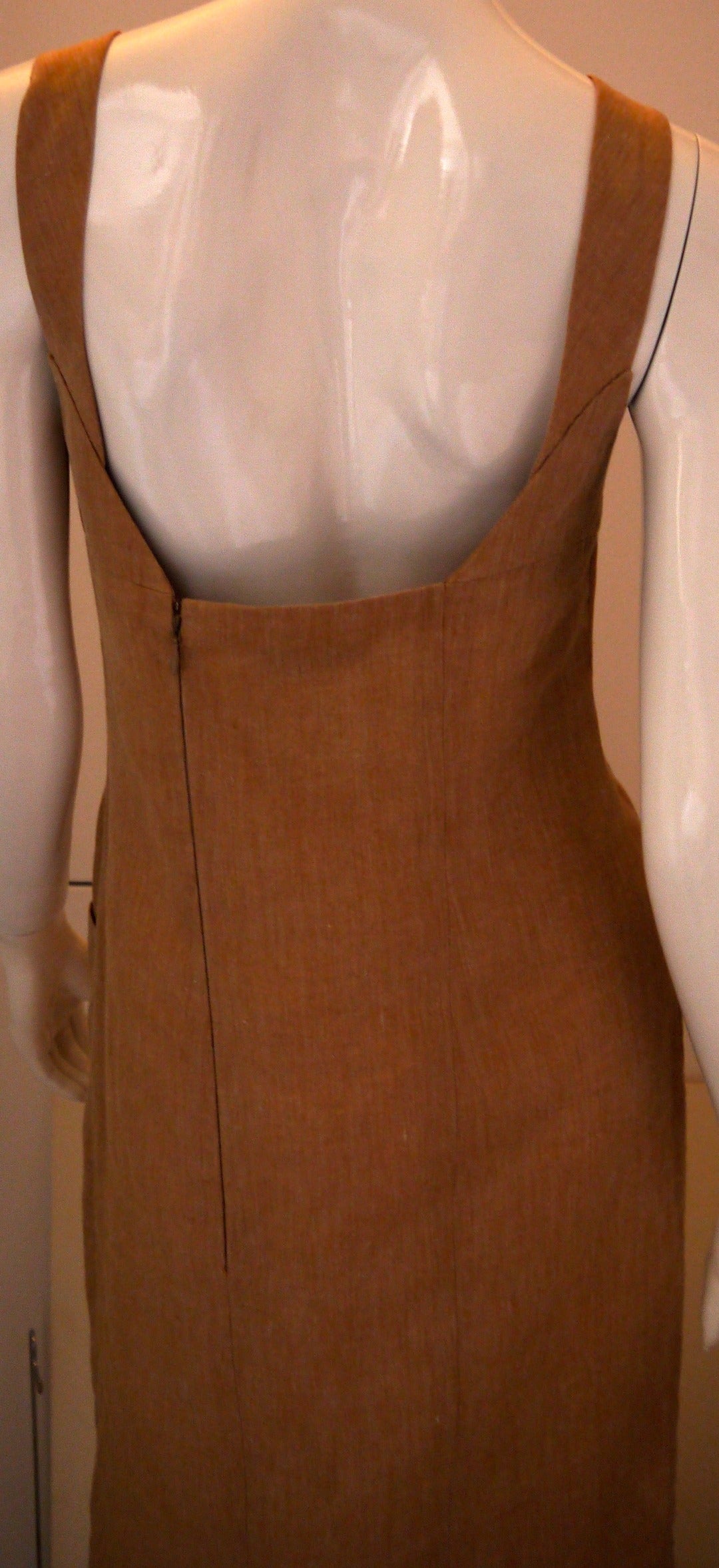 1980's Chanel Beige Linen Dress Suit - Jacket and Dress - Size 38 For Sale 1