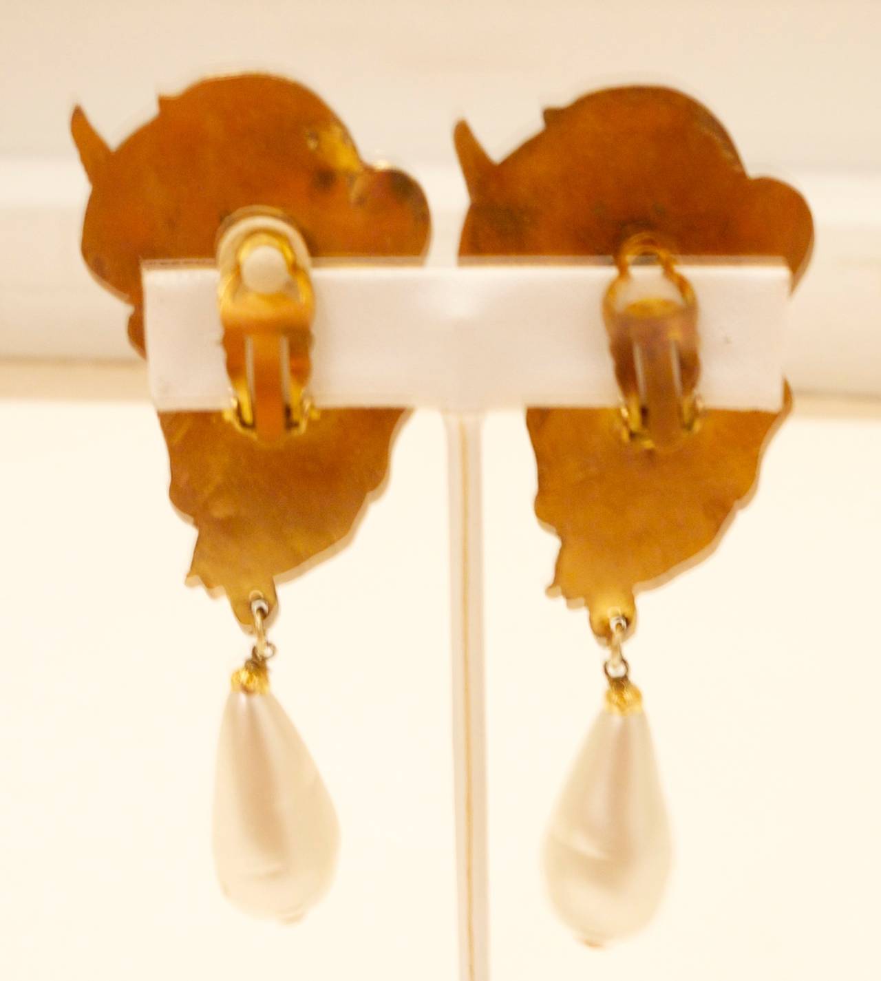 Rare Chanel Earrings - Angel with Tear Drop Pearl In Excellent Condition In Boca Raton, FL