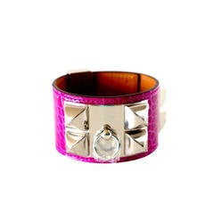 Hermes Chien de Collier - Pink Fuchsia - Crocodile - Palladium