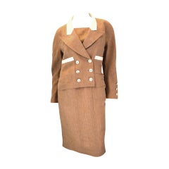 Vintage 1980's Chanel Beige Linen Dress Suit - Jacket and Dress - Size 38