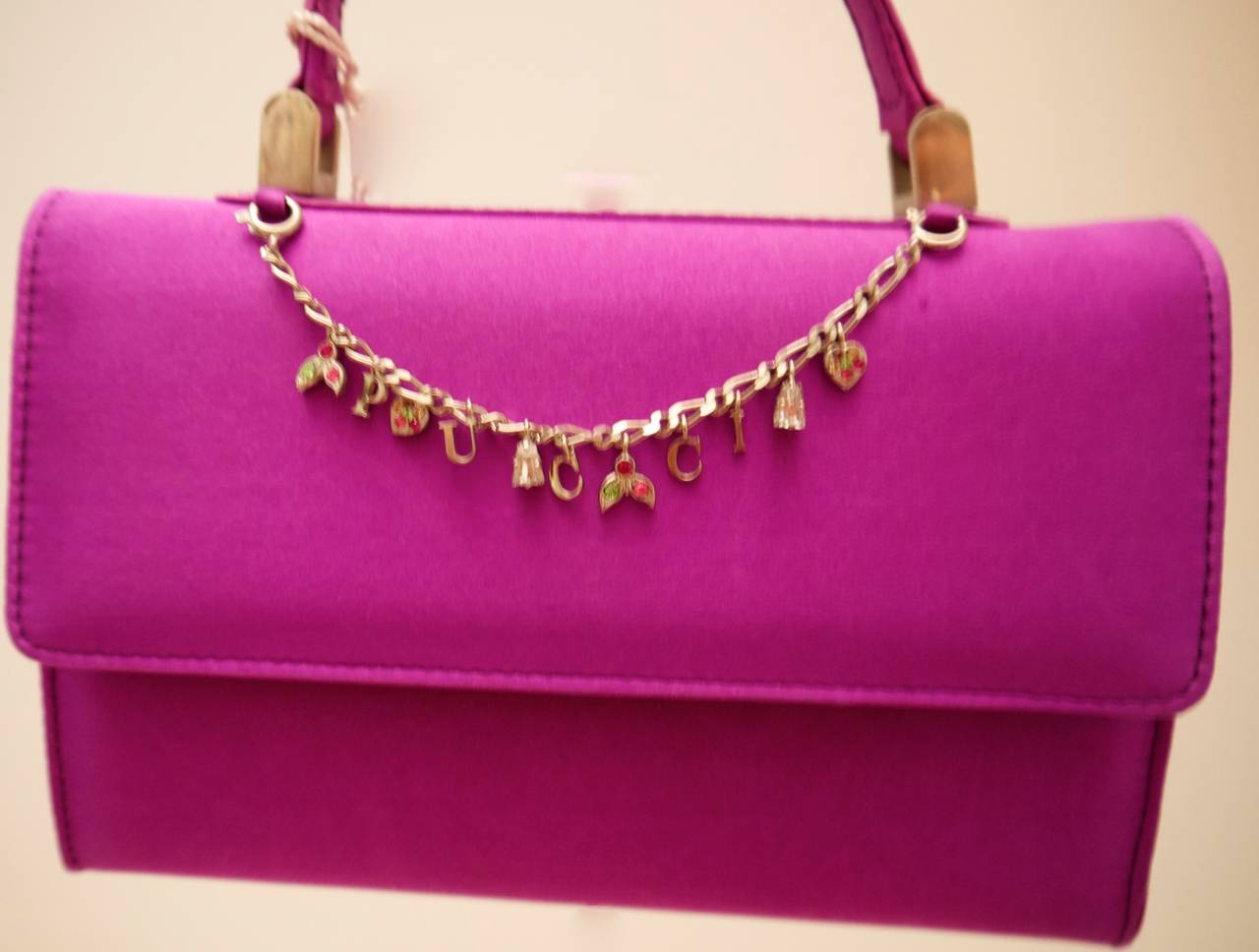 Red Emilio Pucci Fabric Runway Handbag with Chain of Charms - Fuchsia